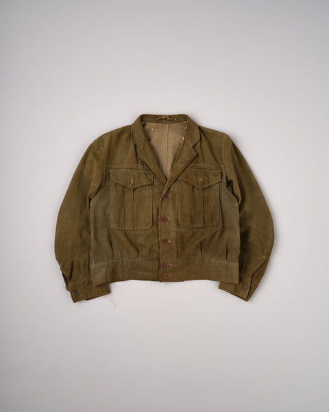 [~40's] WWII German Army British Green Denim Fabric Made Short Jacket