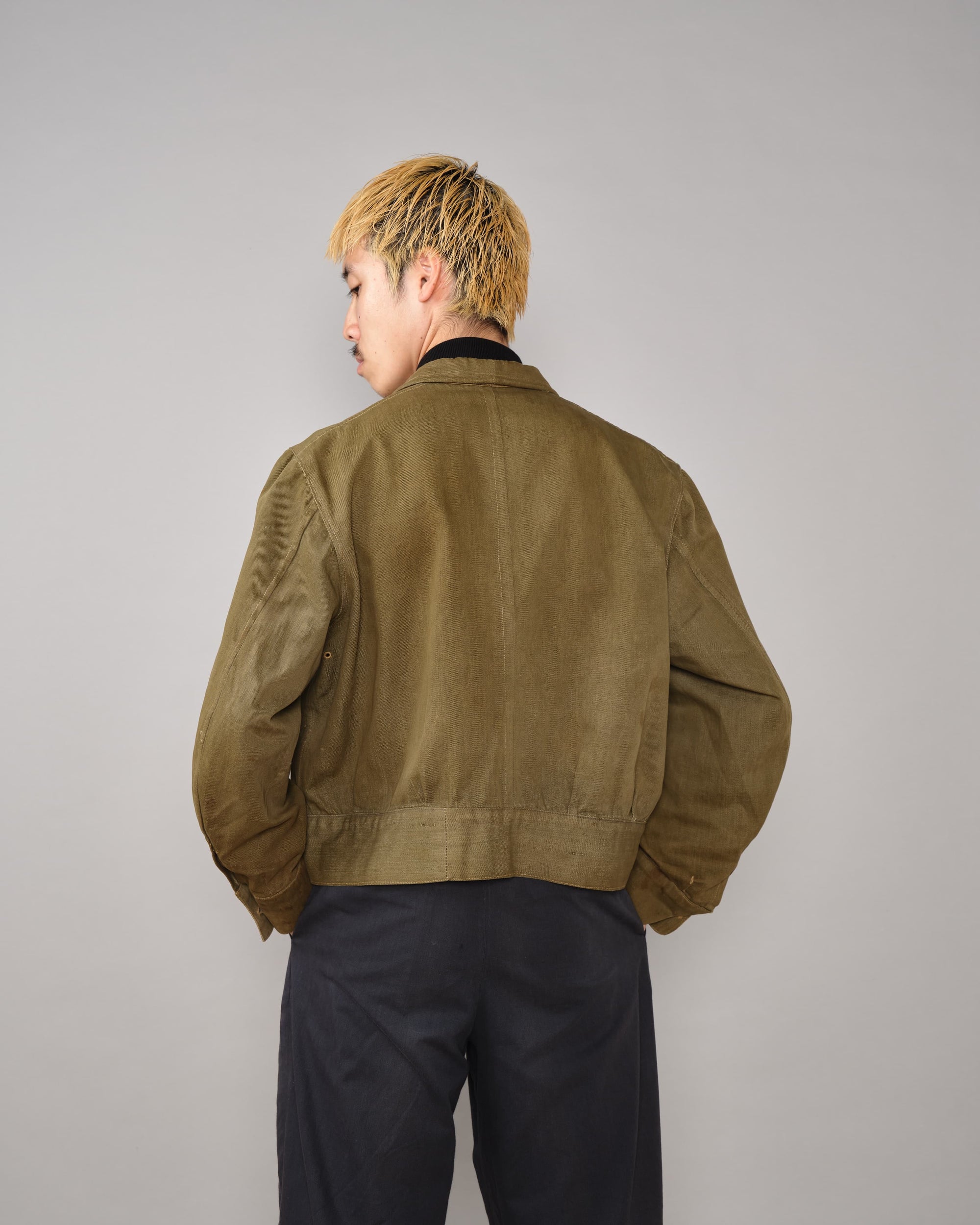 【~40's】WWII German Army British Green Denim Fabric Made Short Jacket