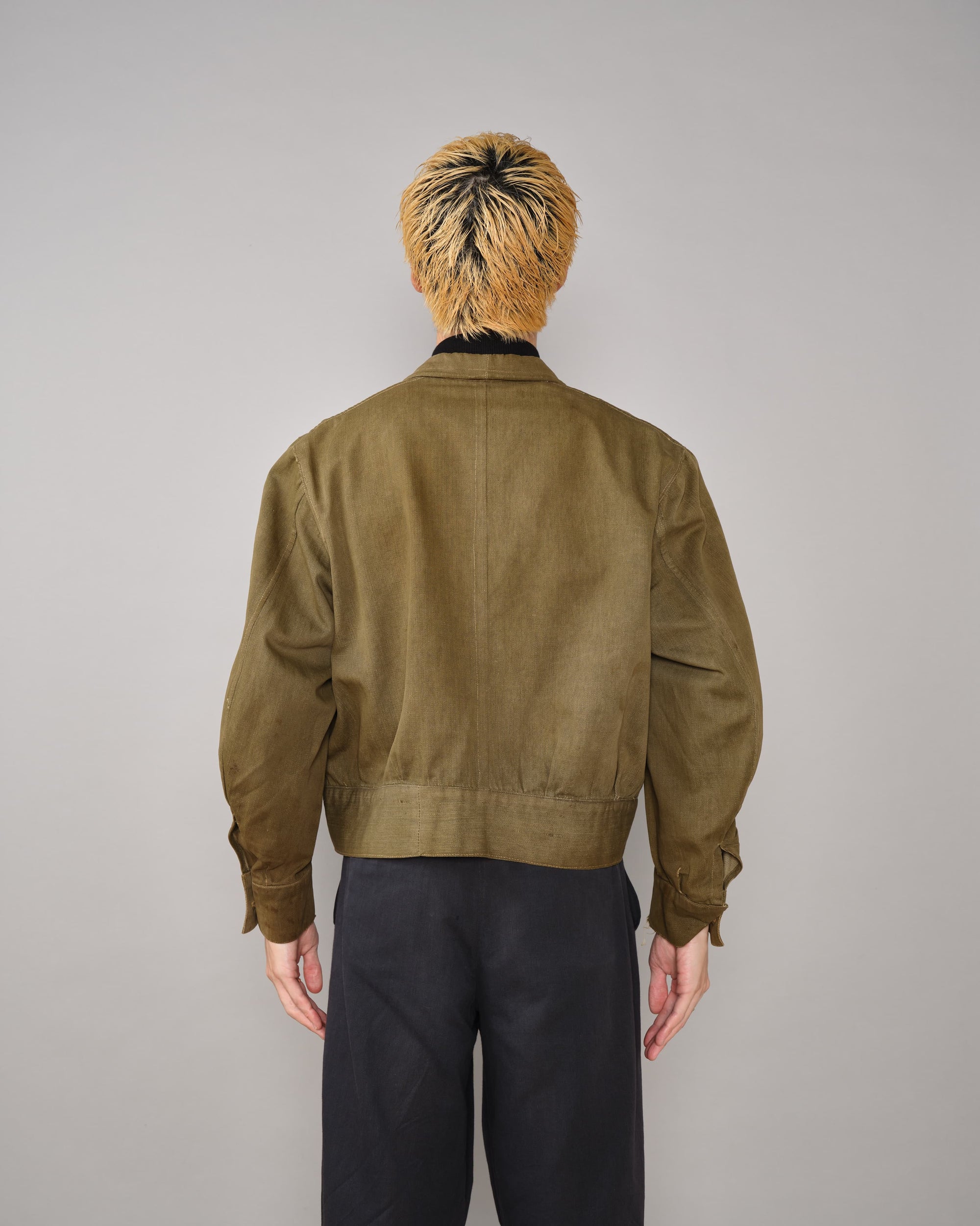 【~40's】WWII German Army British Green Denim Fabric Made Short Jacket