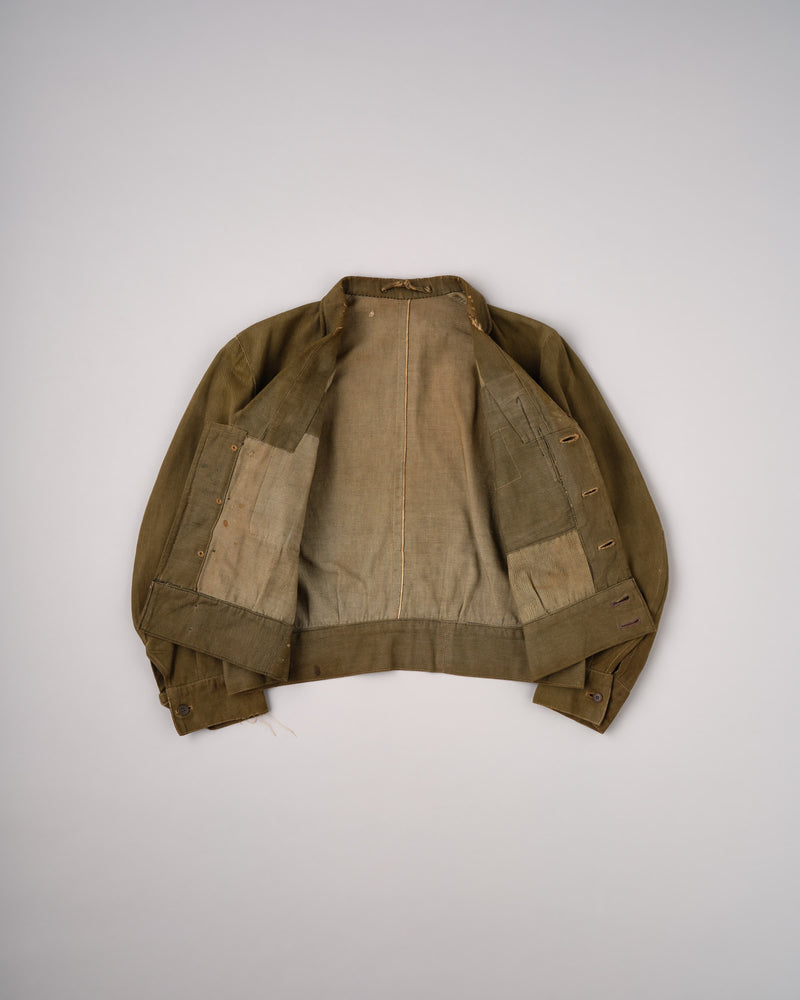 【~40's】WWII German Army British Green Denim Fabric Made Short Jacket