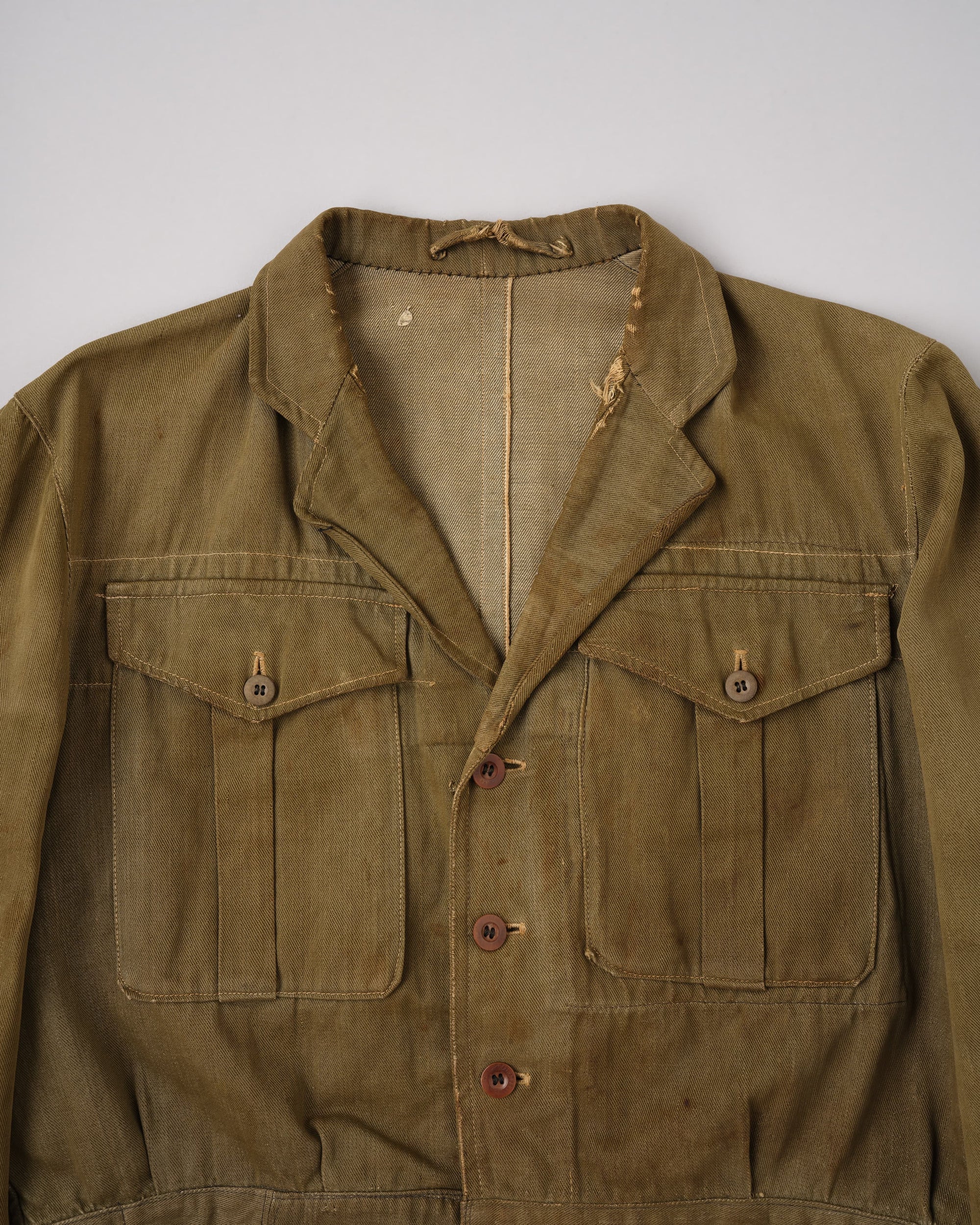 【~40's】WWII German Army British Green Denim Fabric Made Short Jacket