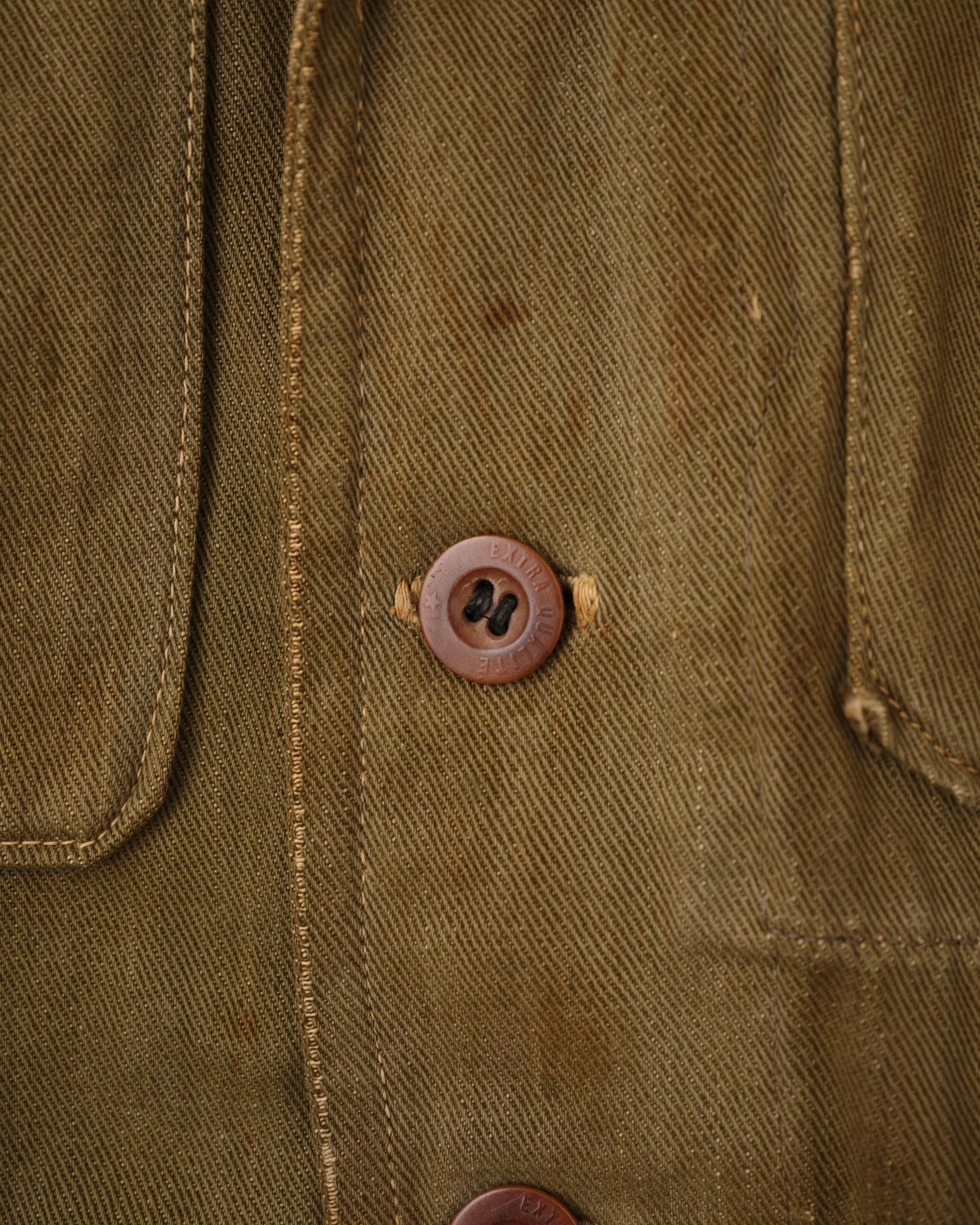 【~40's】WWII German Army British Green Denim Fabric Made Short Jacket