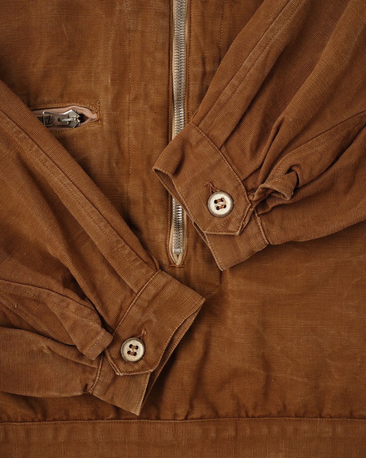 【~40's】French Vintage Raglan Sleeve Brown Cotton Pullover Cyclist Jacket