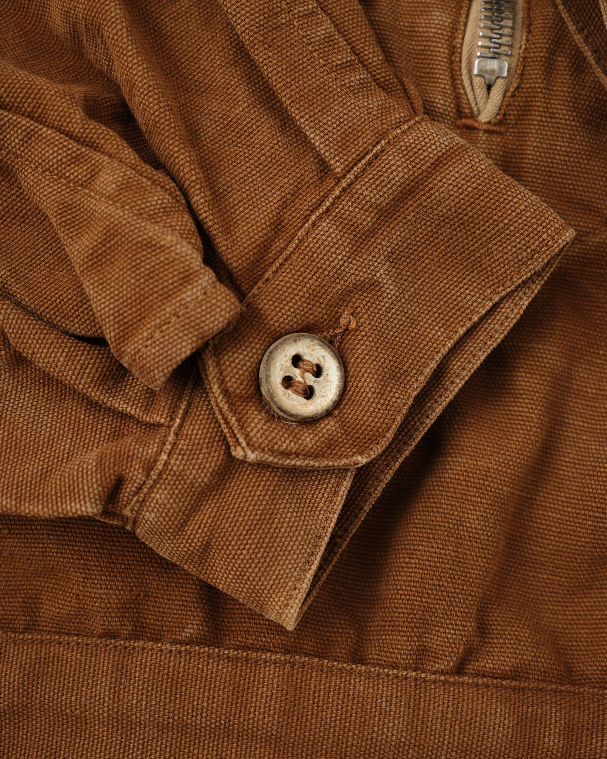 【~40's】French Vintage Raglan Sleeve Brown Cotton Pullover Cyclist Jacket