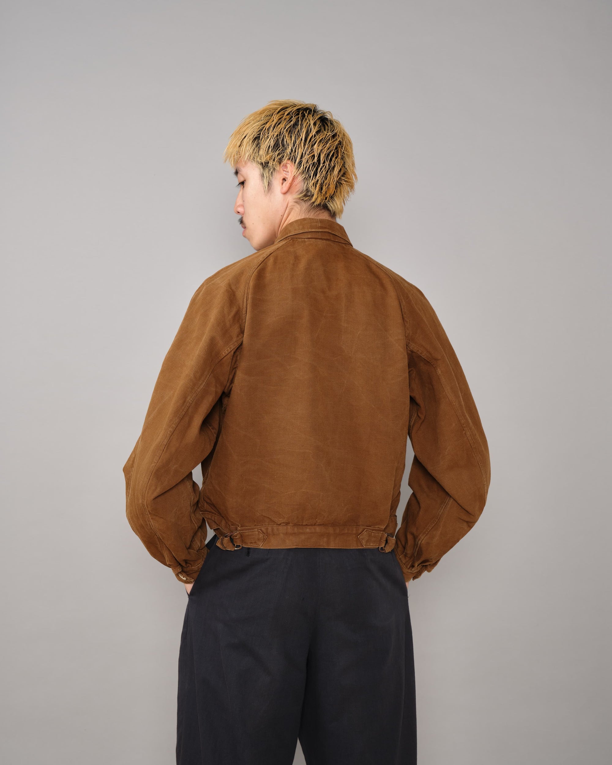 【~40's】French Vintage Raglan Sleeve Brown Cotton Pullover Cyclist Jacket