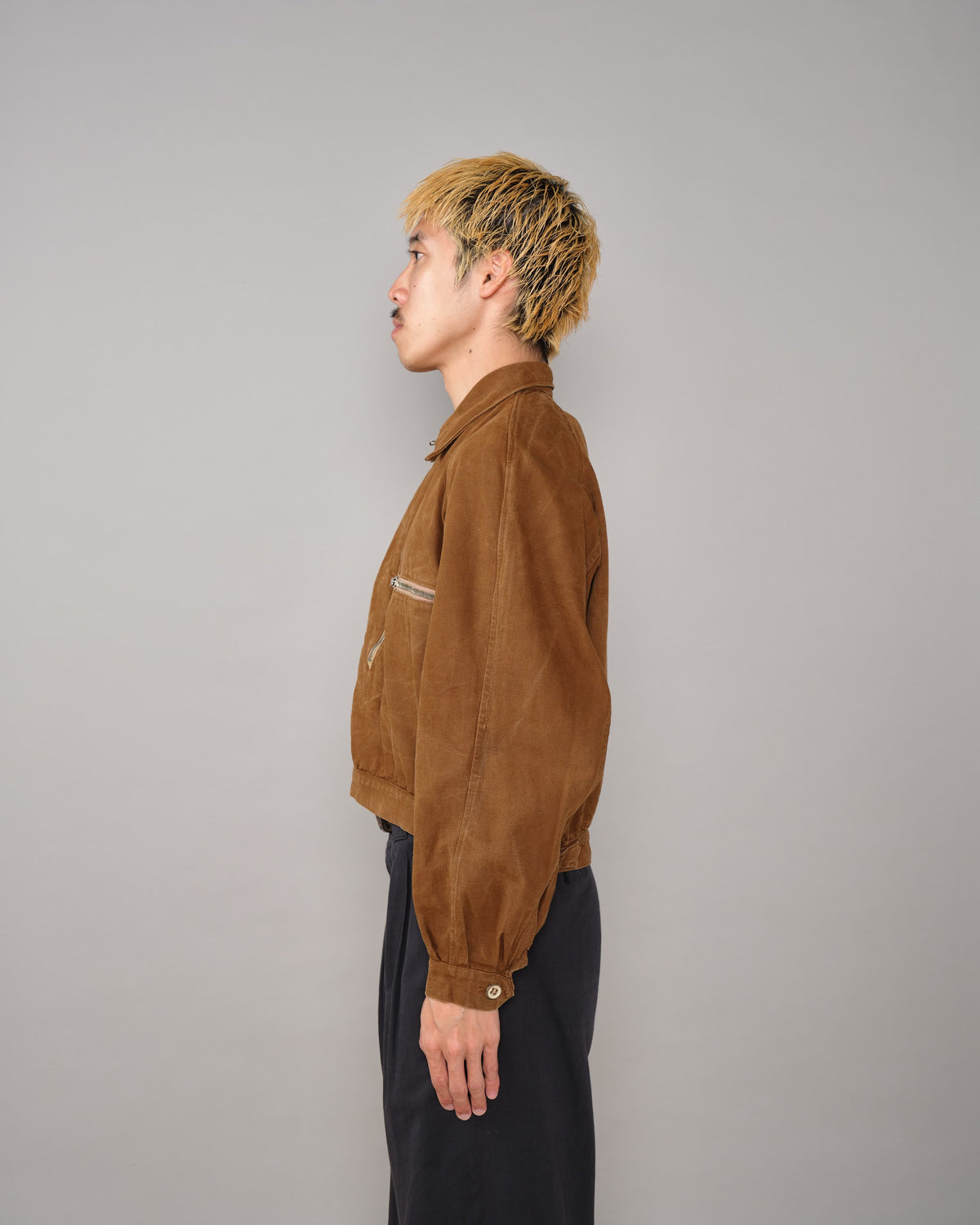 【~40's】French Vintage Raglan Sleeve Brown Cotton Pullover Cyclist Jacket