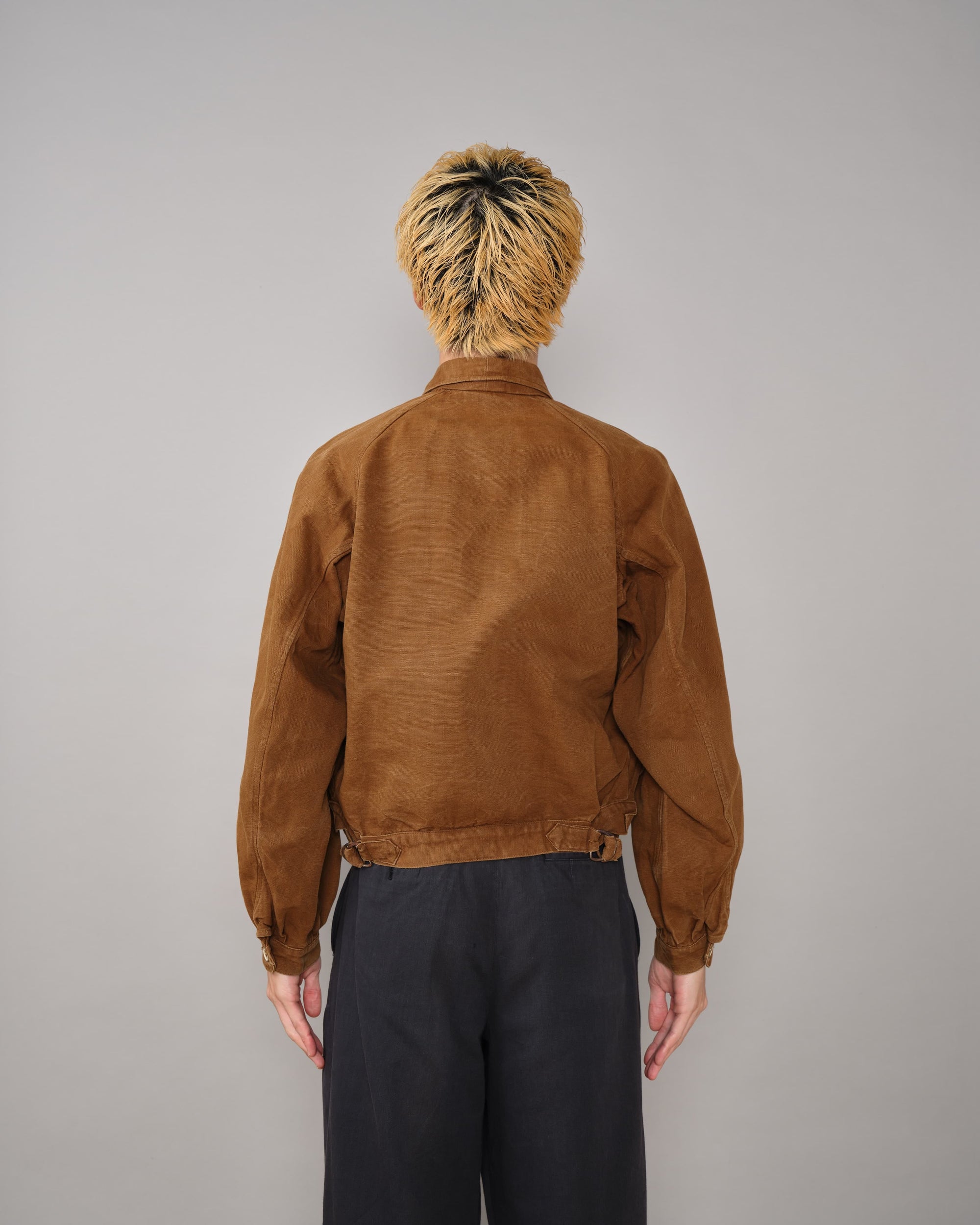 【~40's】French Vintage Raglan Sleeve Brown Cotton Pullover Cyclist Jacket