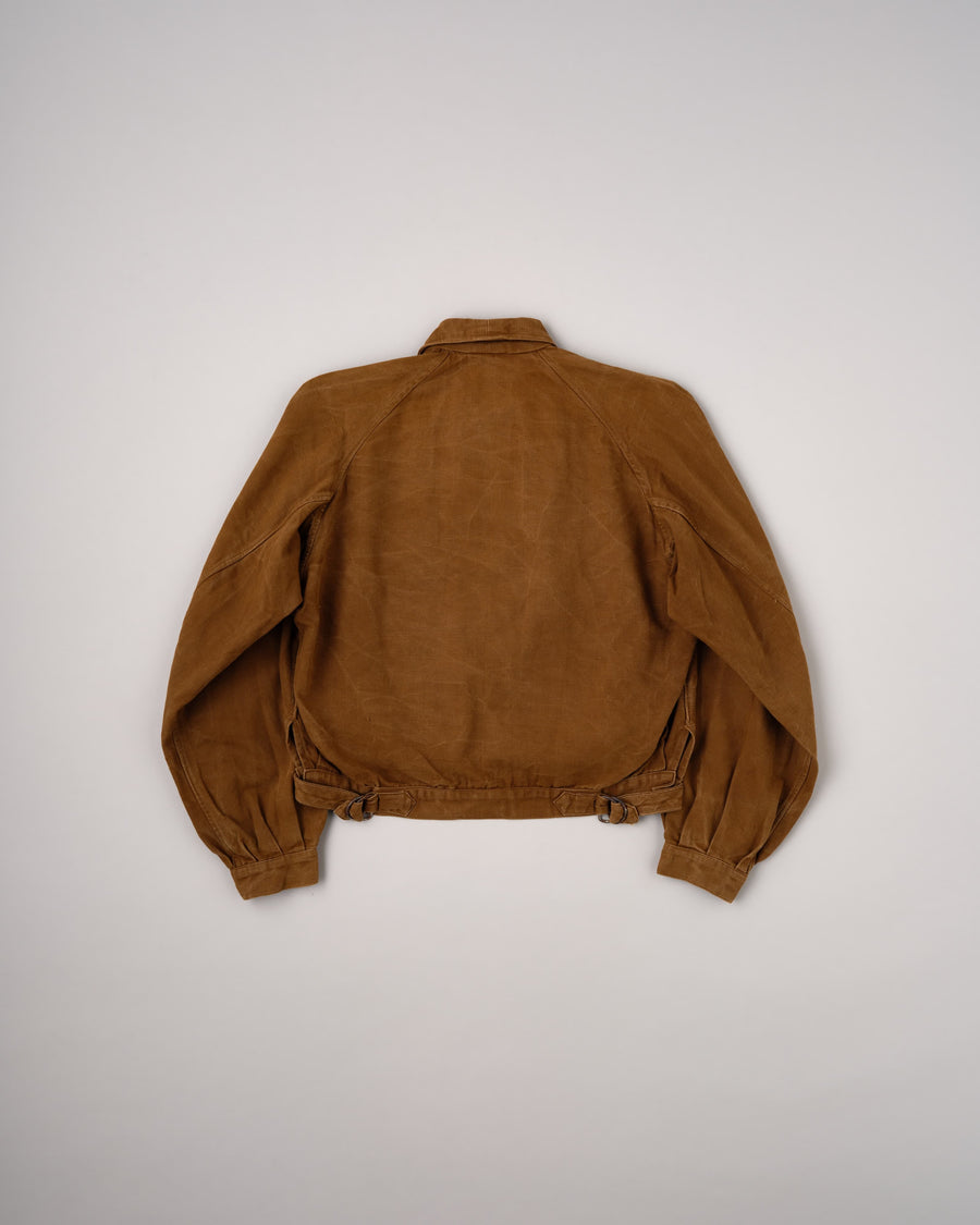 【~40's】French Vintage Raglan Sleeve Brown Cotton Pullover Cyclist Jacket の全体写真