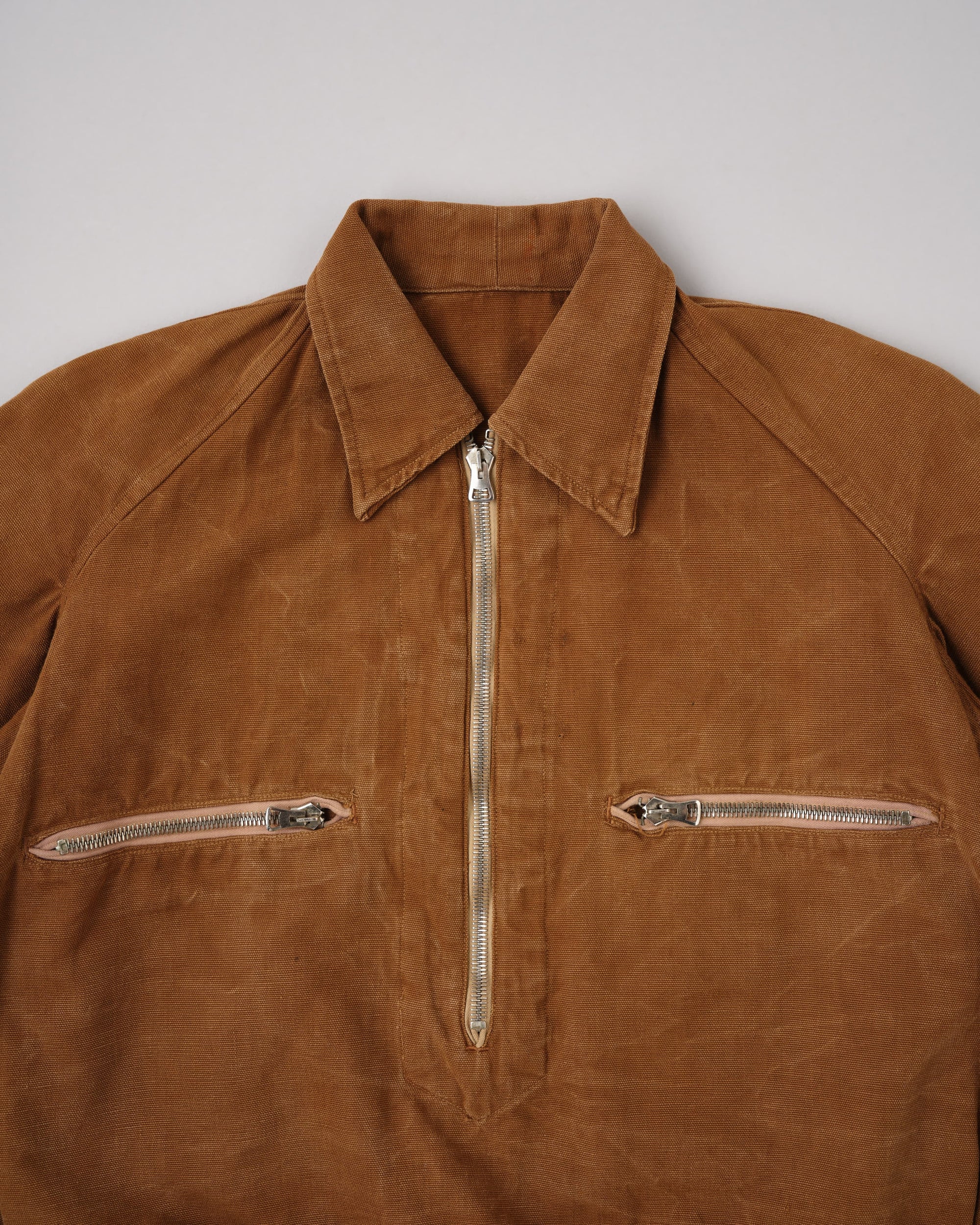 【~40's】French Vintage Raglan Sleeve Brown Cotton Pullover Cyclist Jacket