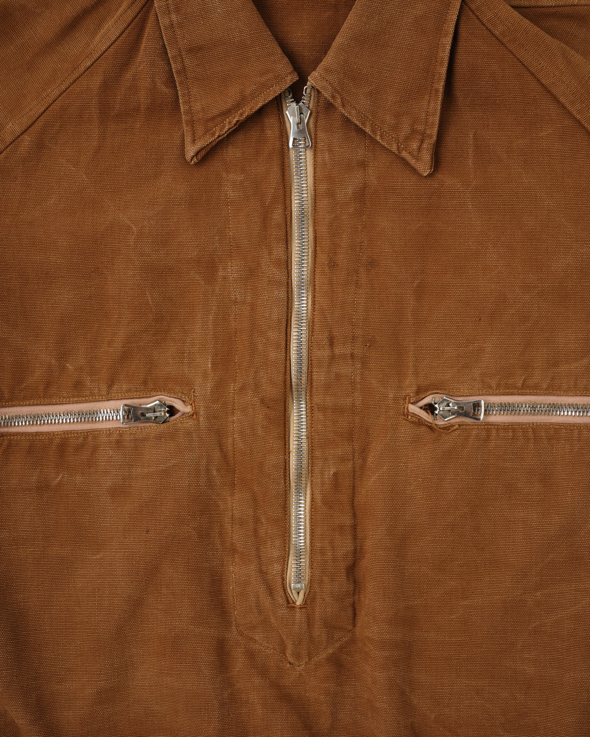【~40's】French Vintage Raglan Sleeve Brown Cotton Pullover Cyclist Jacket