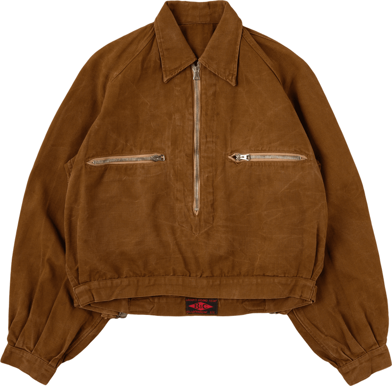 【~40's】French Vintage Raglan Sleeve Brown Cotton Pullover Cyclist Jacket