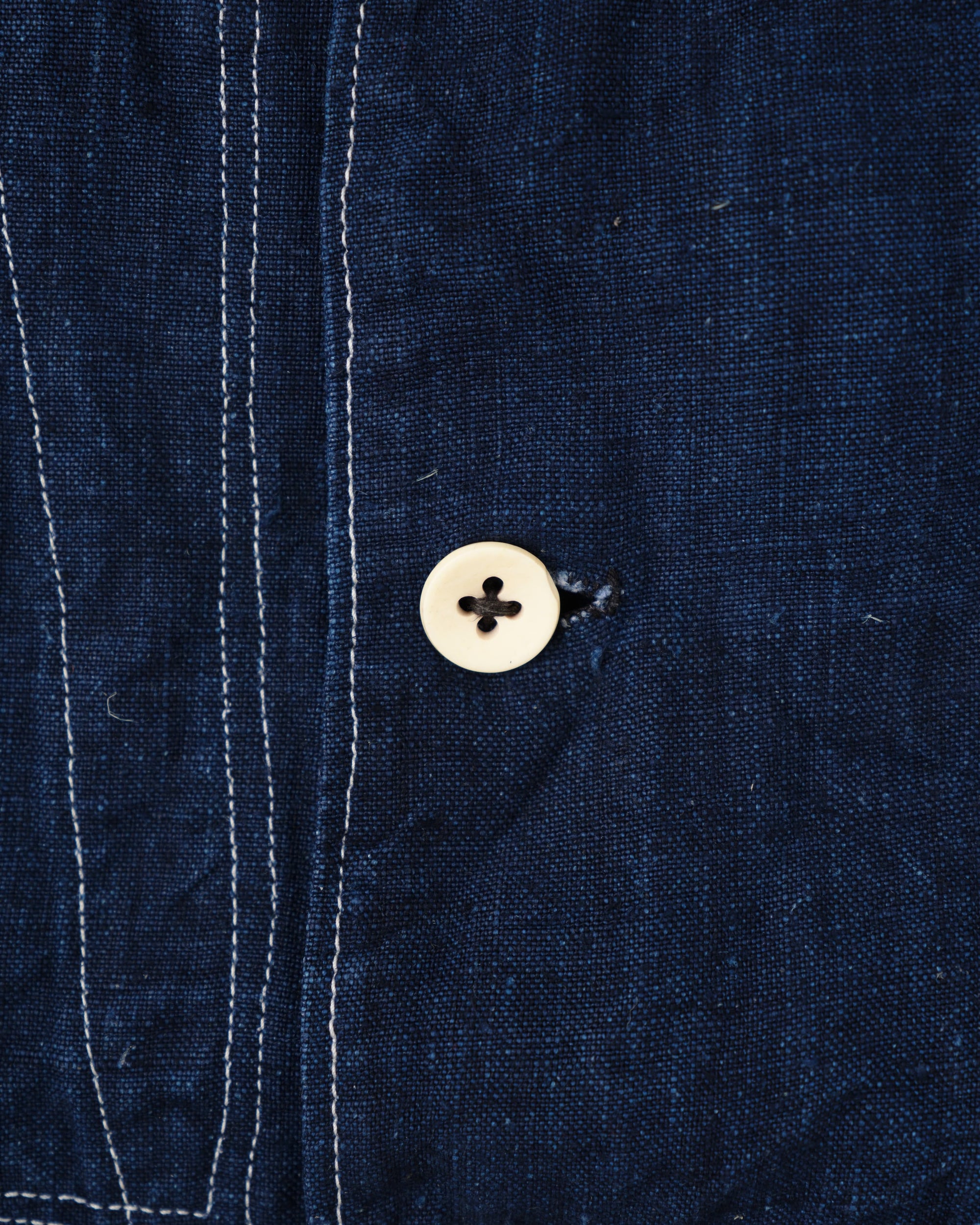 [~30's] French Vintage Indigo Linen Stand Collar Work Jacket