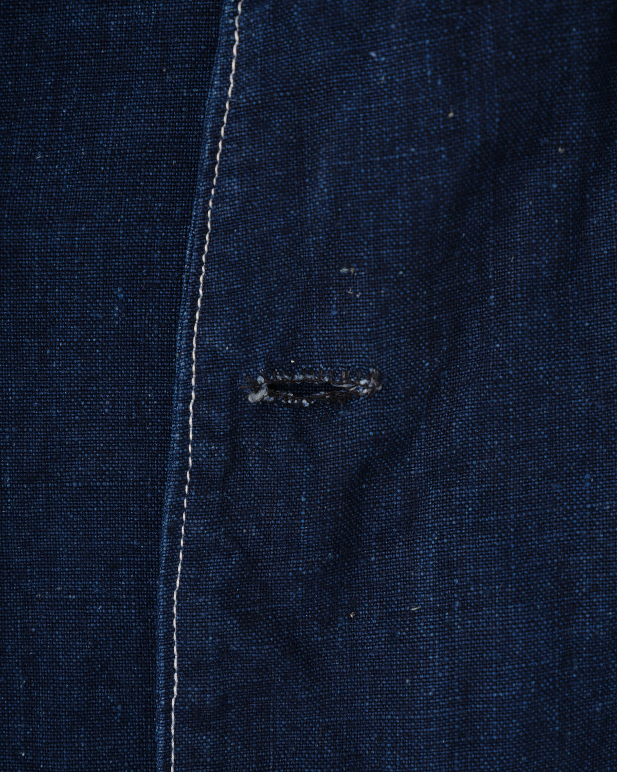 [~30's] French Vintage Indigo Linen Stand Collar Work Jacket