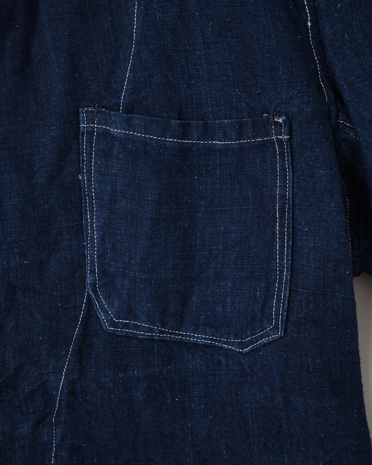 [~30's] French Vintage Indigo Linen Stand Collar Work Jacket