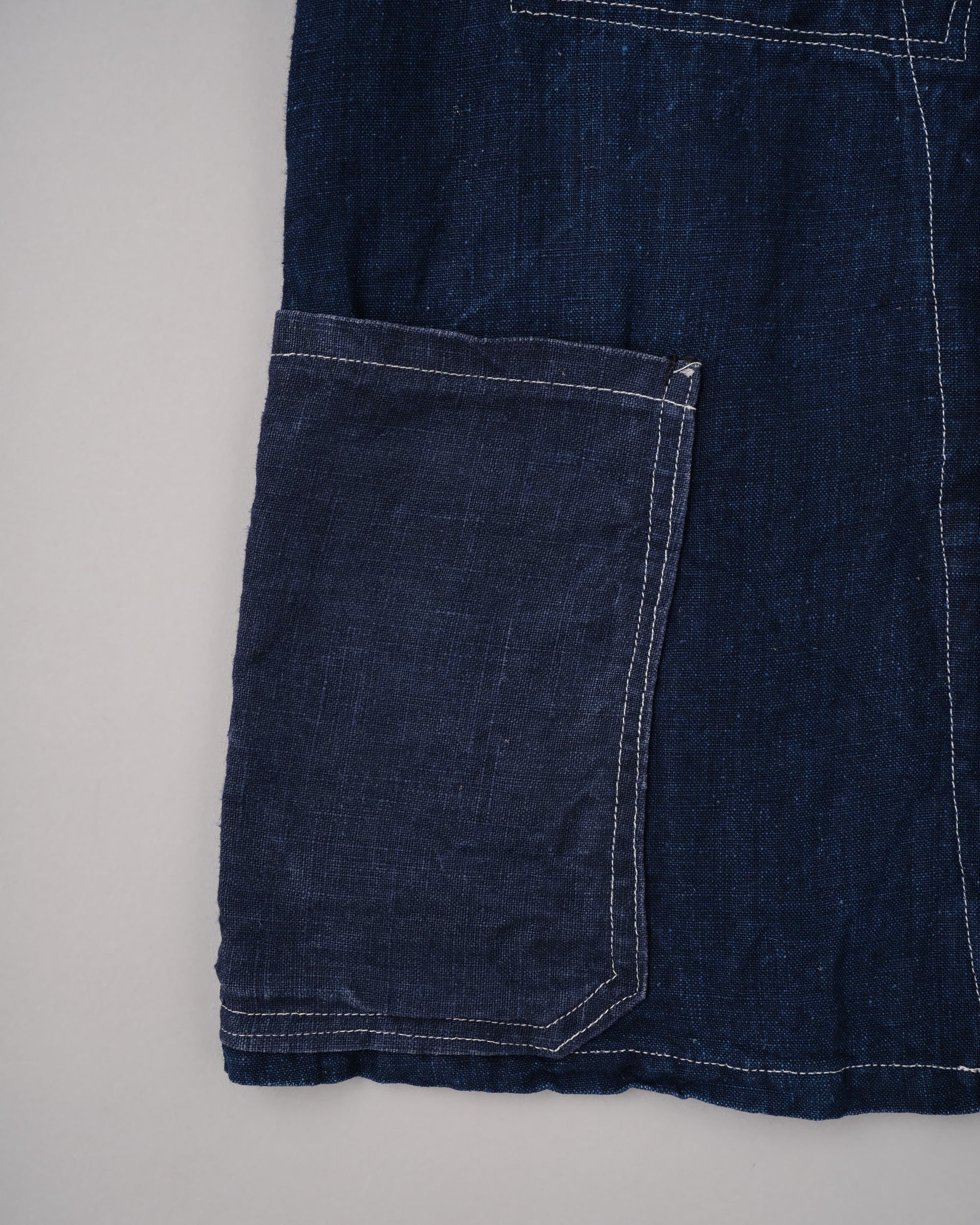 [~30's] French Vintage Indigo Linen Stand Collar Work Jacket