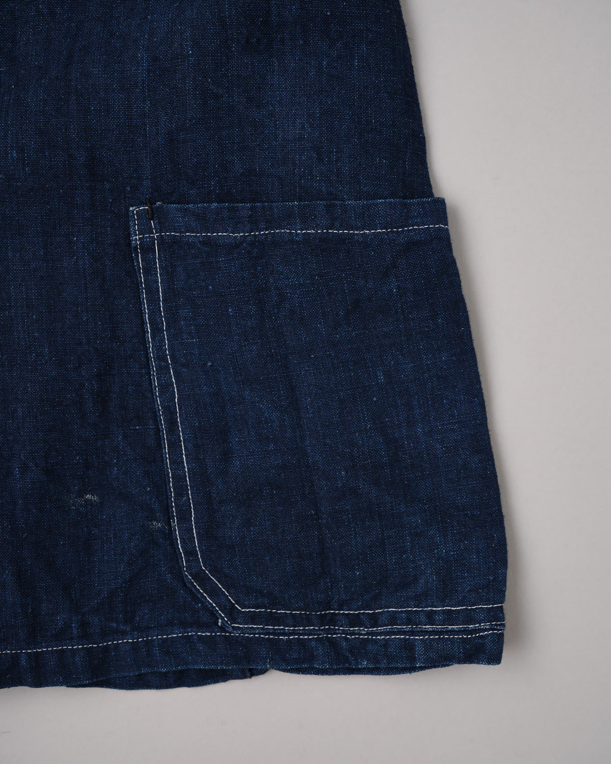 [~30's] French Vintage Indigo Linen Stand Collar Work Jacket