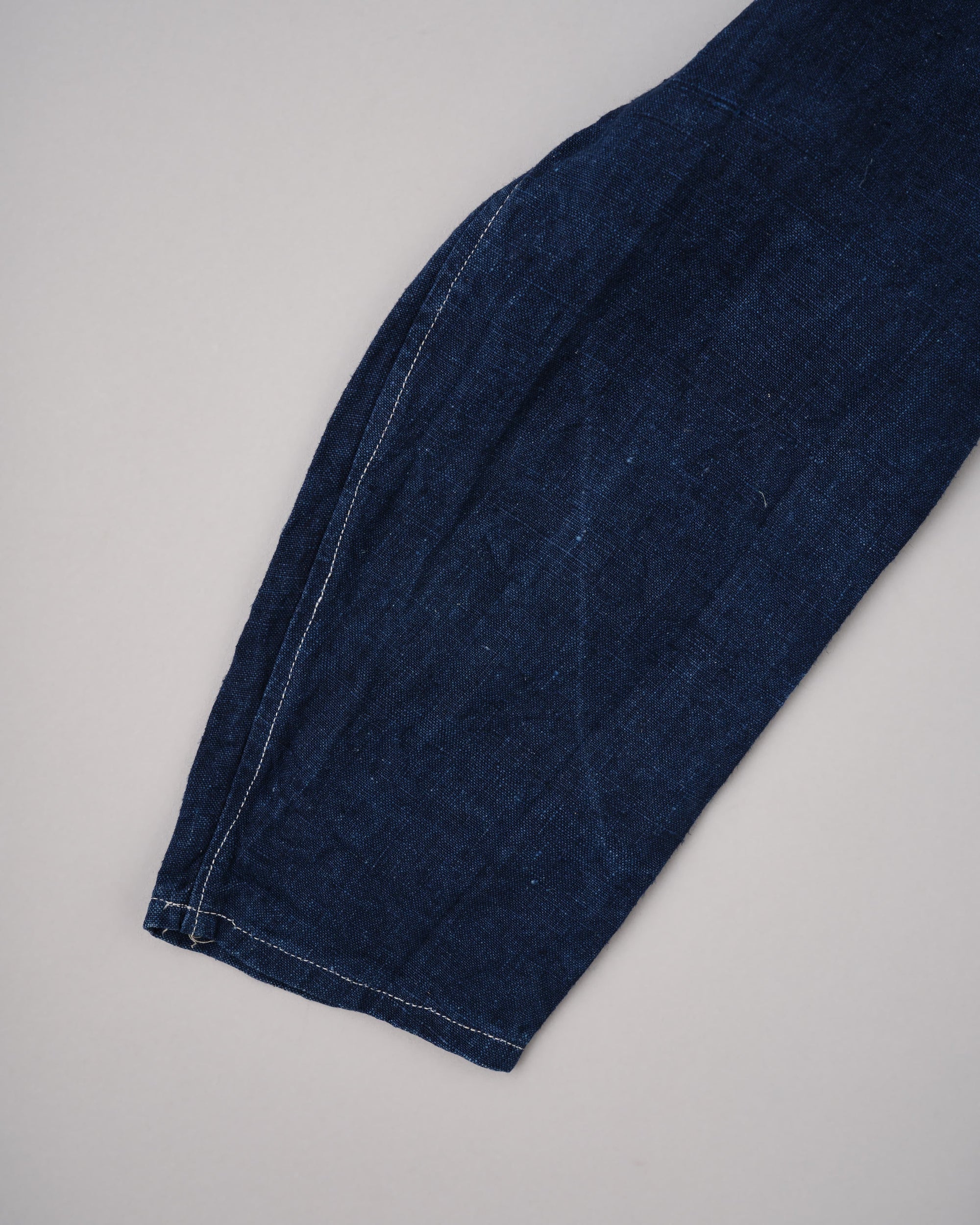 [~30's] French Vintage Indigo Linen Stand Collar Work Jacket