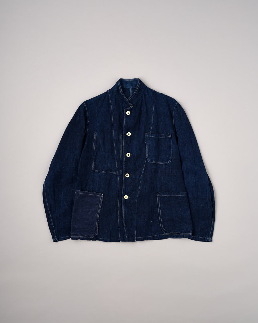 Vue d'ensemble de [~30's] French Vintage Indigo Linen Stand Collar Work Jacket