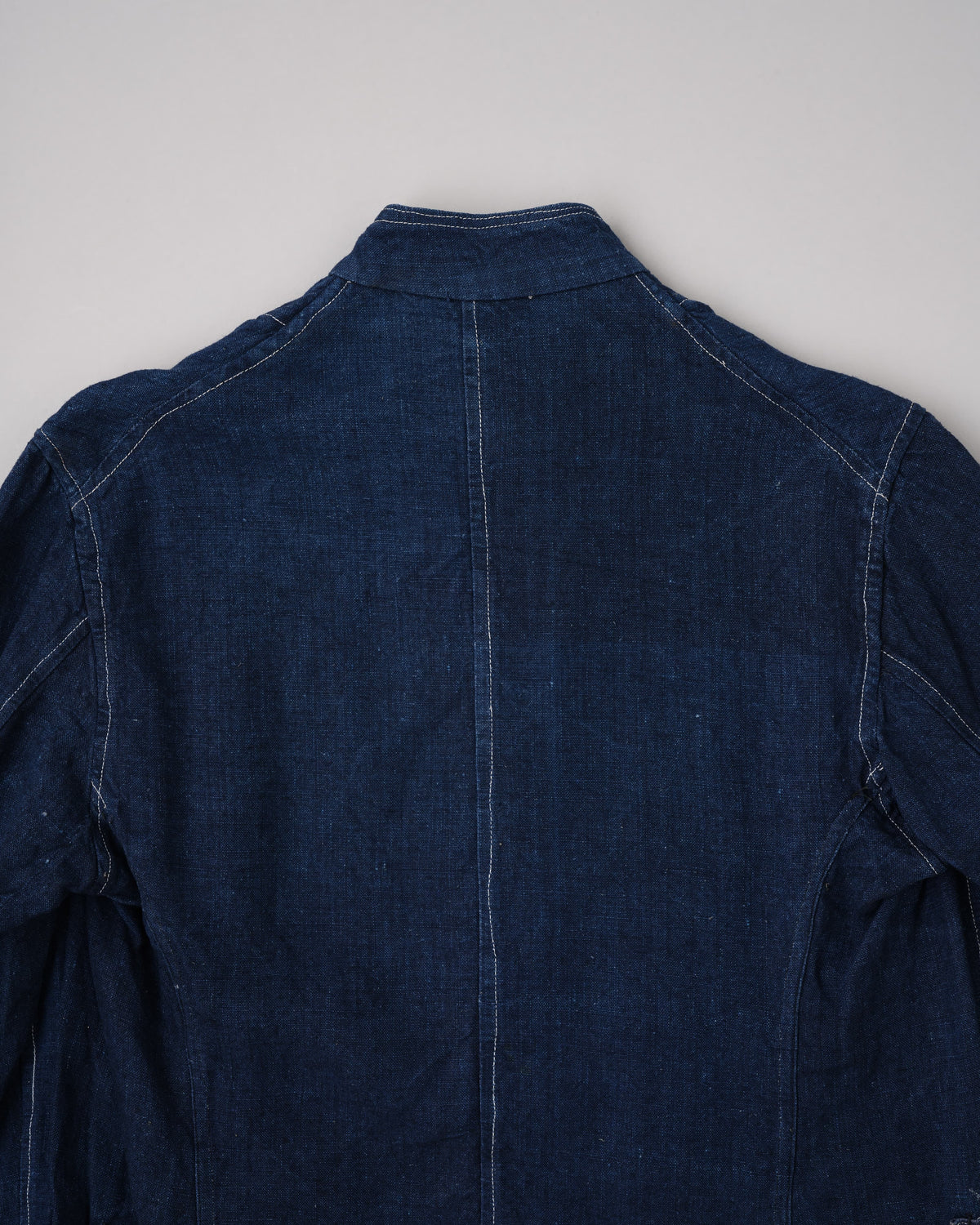 [~30's] French Vintage Indigo Linen Stand Collar Work Jacket