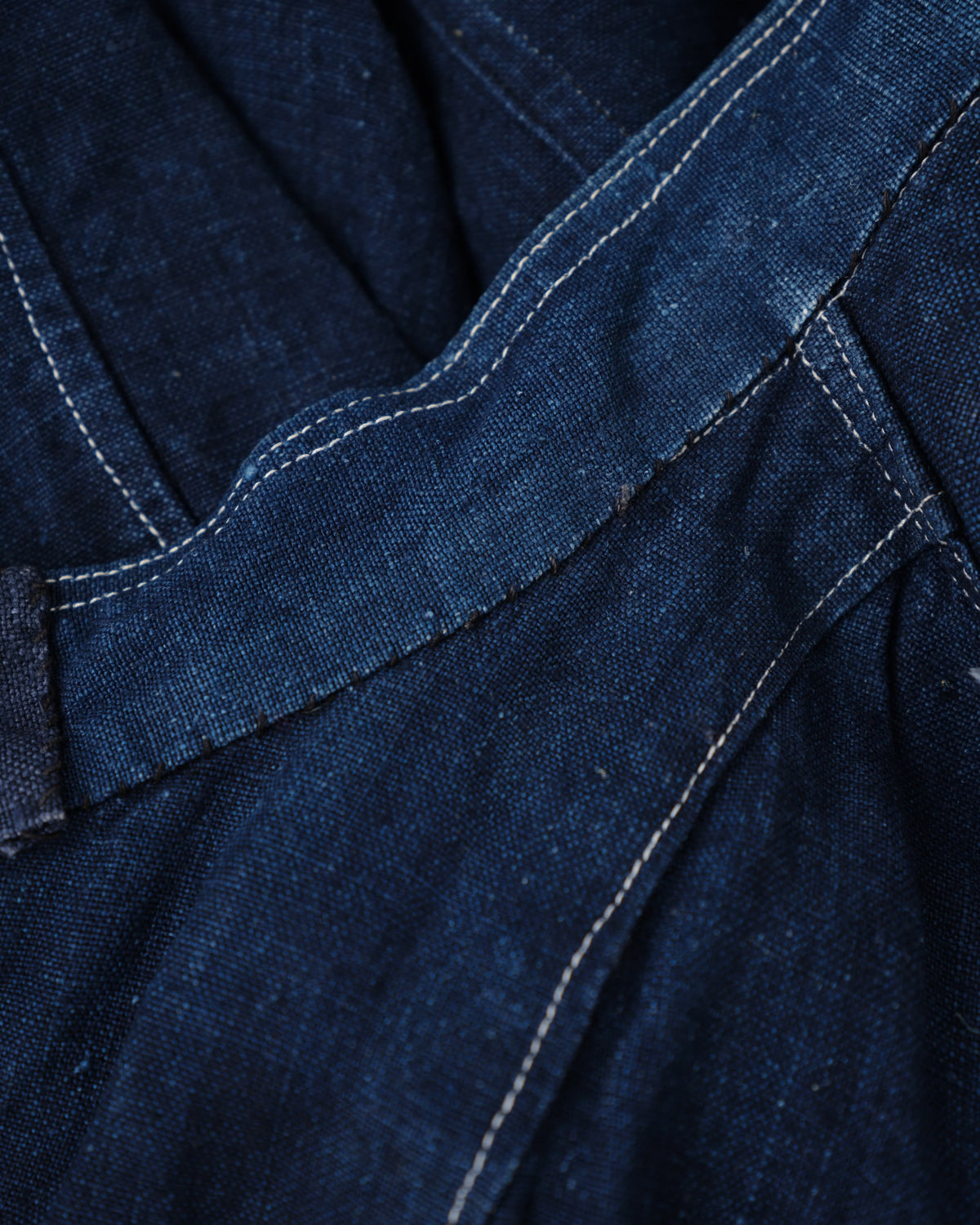 [~30's] French Vintage Indigo Linen Stand Collar Work Jacket