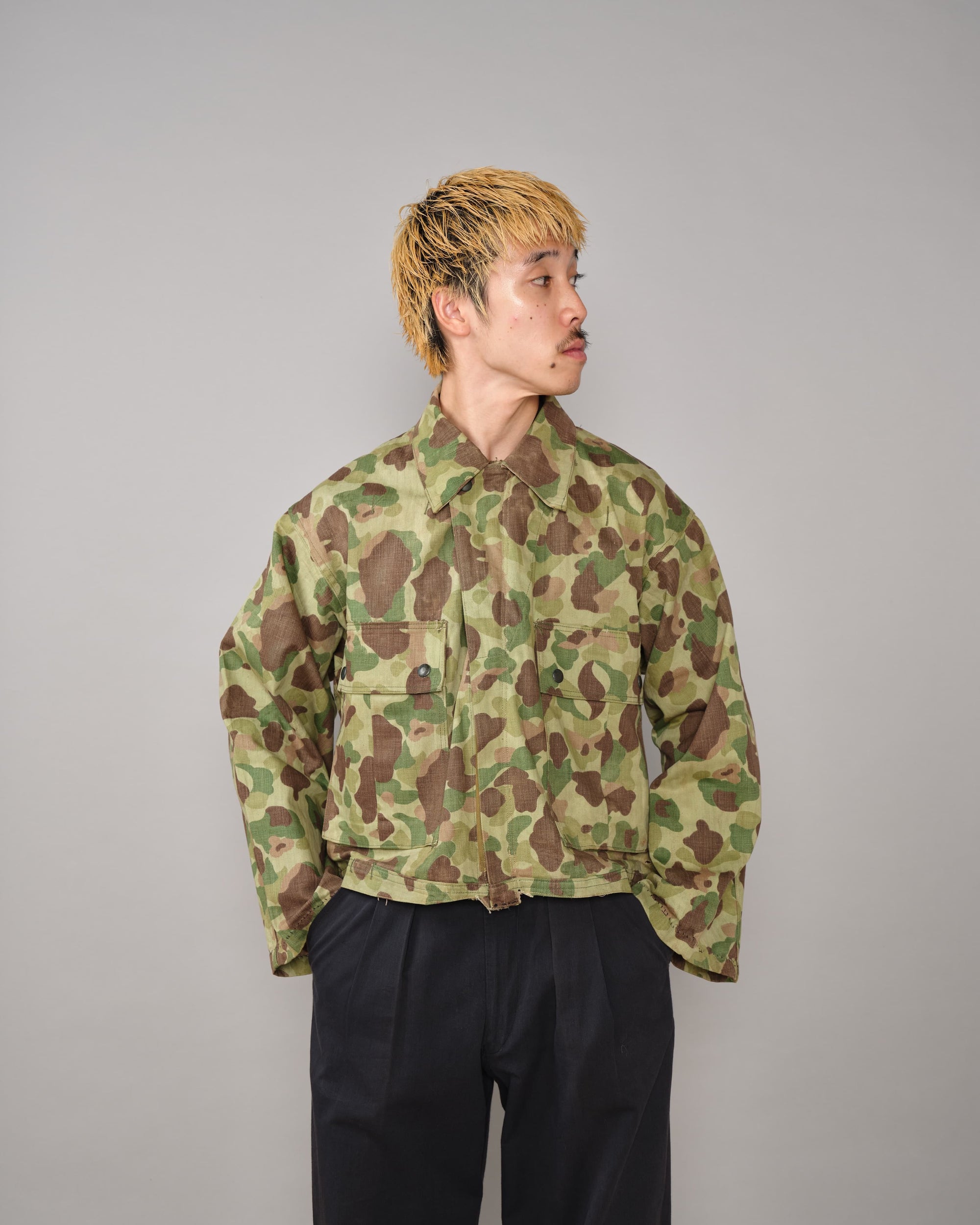 [~40's] WWII U.S.ARMY/U.S.M.C Frogskin Camouflage Short Jacket Size.44L "Overalls Modified"