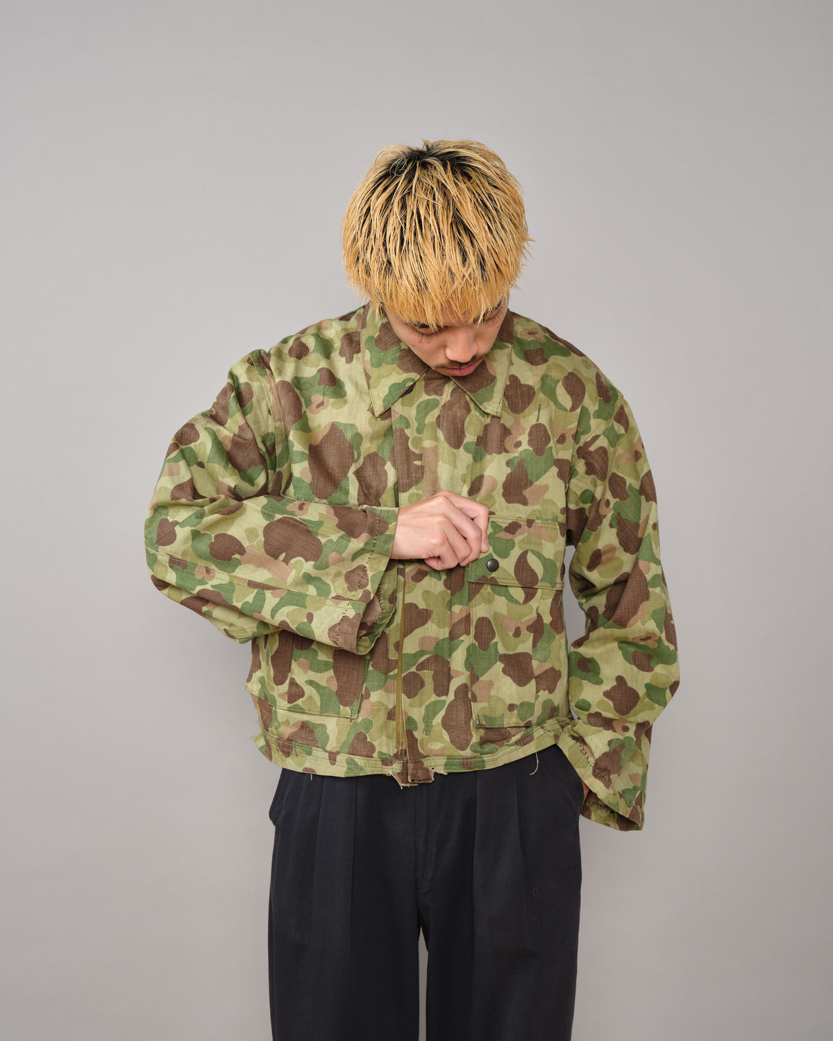 [~40's] WWII U.S.ARMY/U.S.M.C Frogskin Camouflage Short Jacket Size.44L "Overalls Modified"