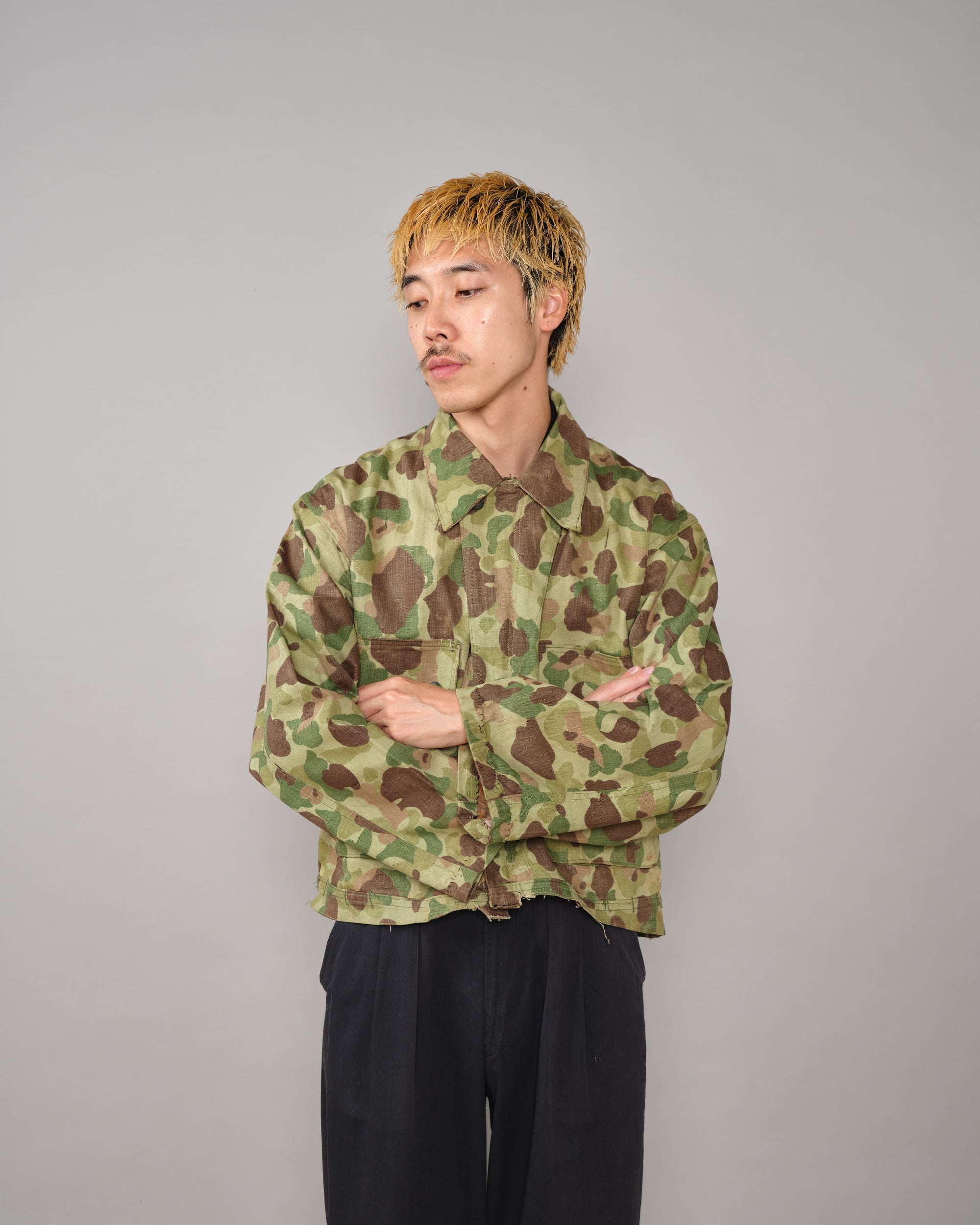 [~40's] WWII U.S.ARMY/U.S.M.C Frogskin Camouflage Short Jacket Size.44L "Overalls Modified"