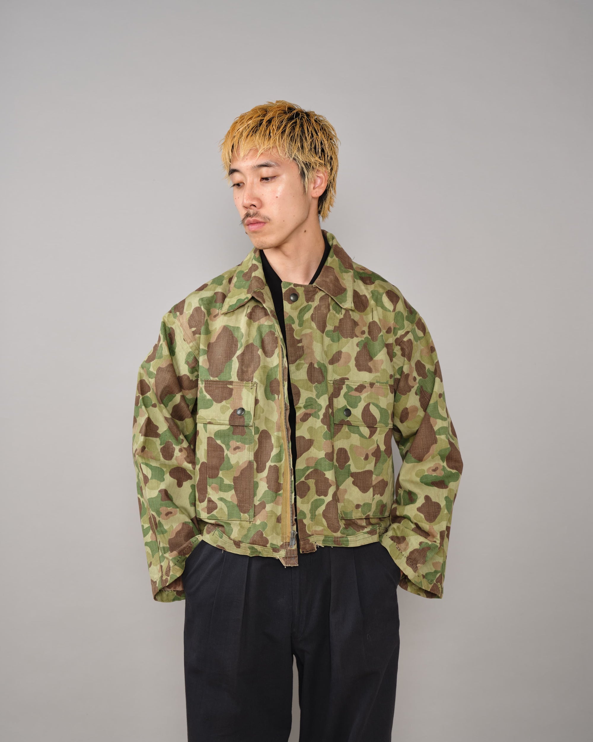 [~40's] WWII U.S.ARMY/U.S.M.C Frogskin Camouflage Short Jacket Size.44L "Overalls Modified"