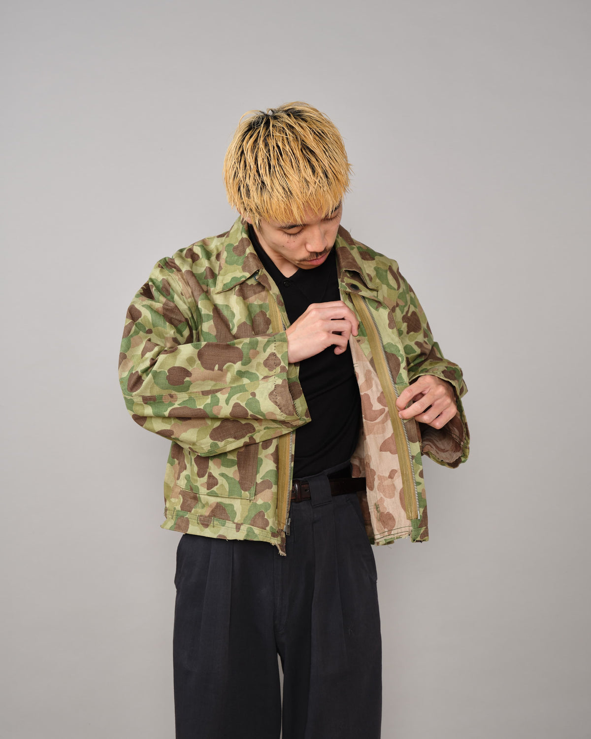 [~40's] WWII U.S.ARMY/U.S.M.C Frogskin Camouflage Short Jacket Size.44L "Overalls Modified"