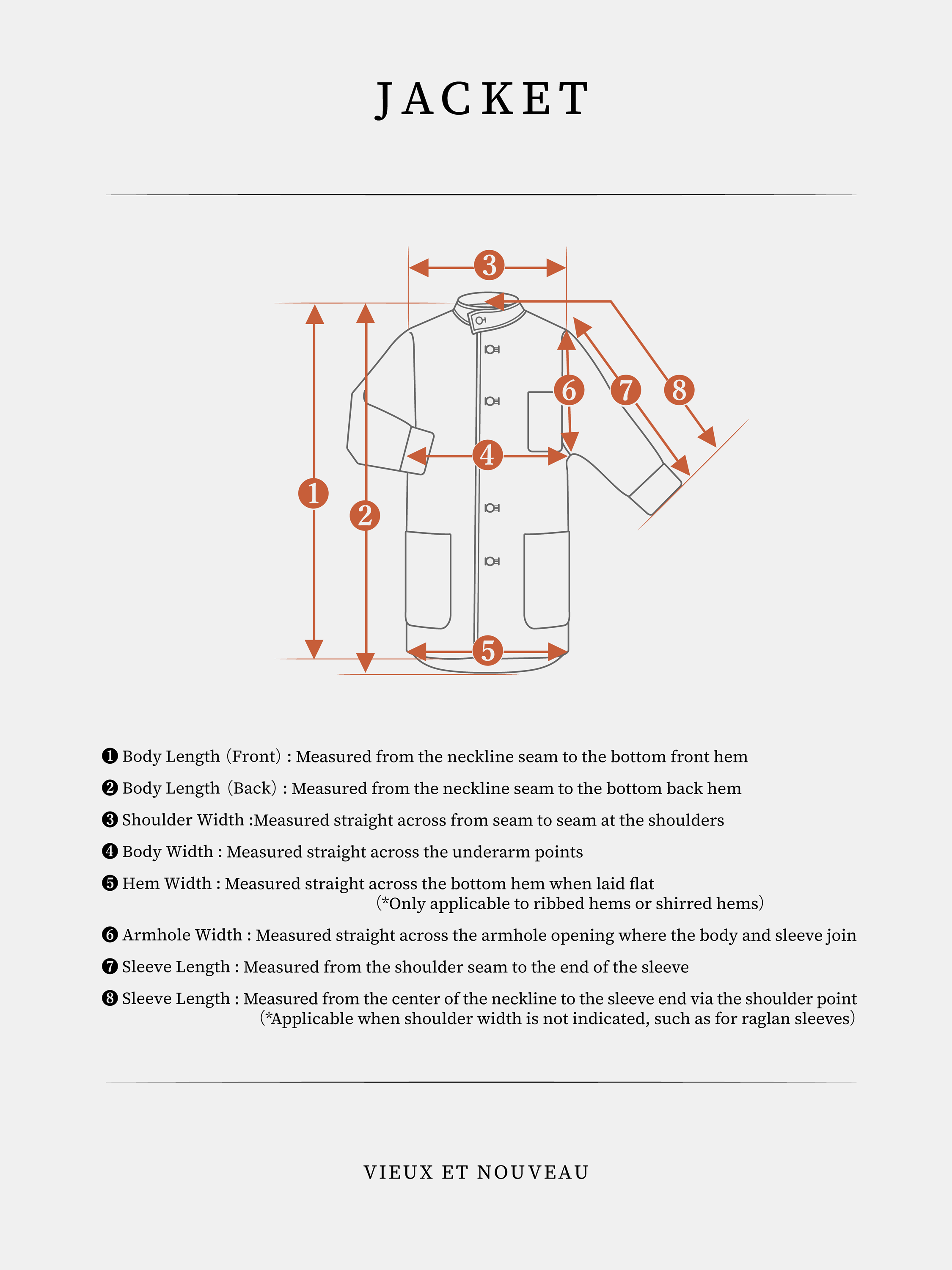 JACKET size guide diagram