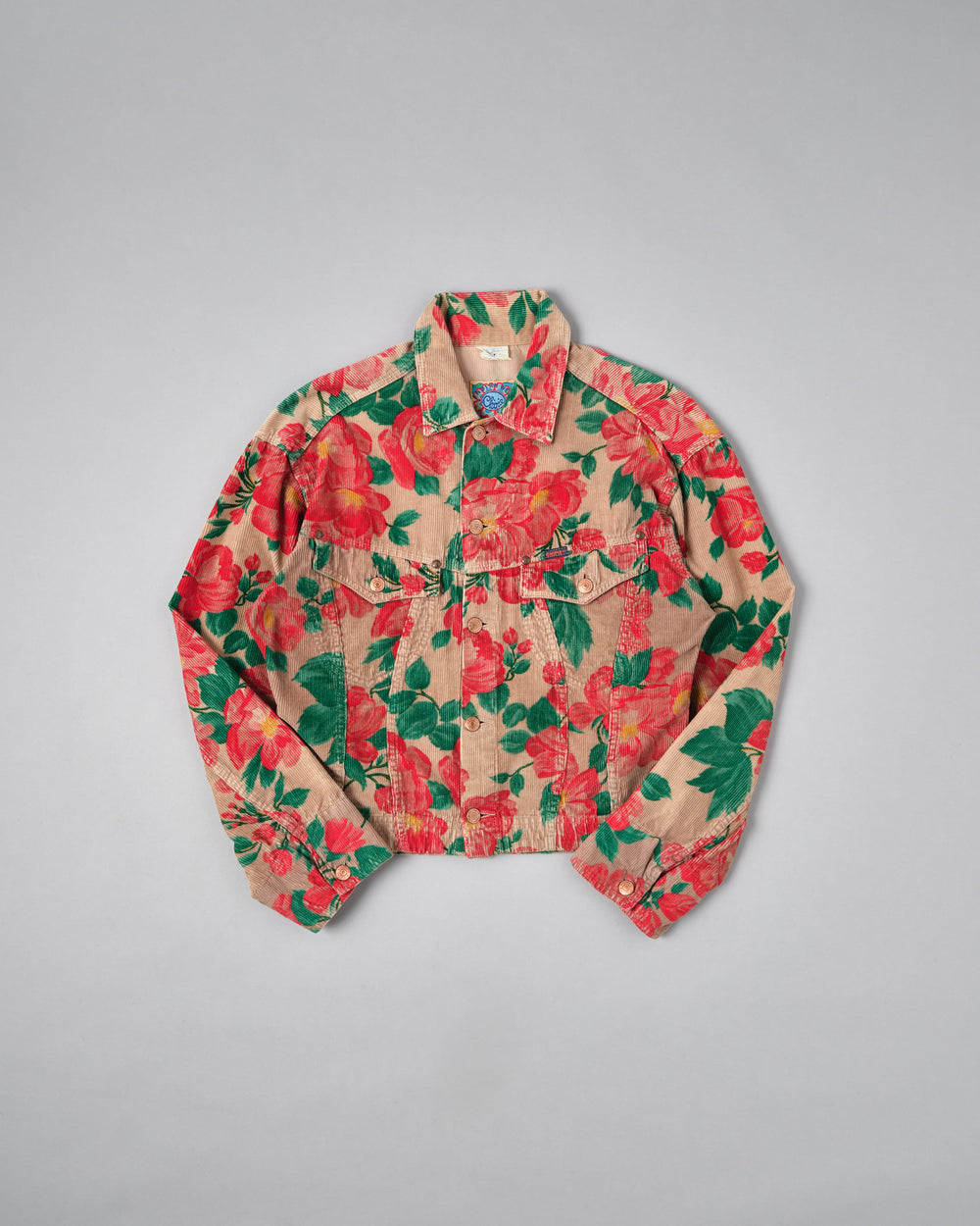 【~80's】French Vintage Floral All Over Pattern Corduroy Trucker Jacket Size.L "CHIPIE"