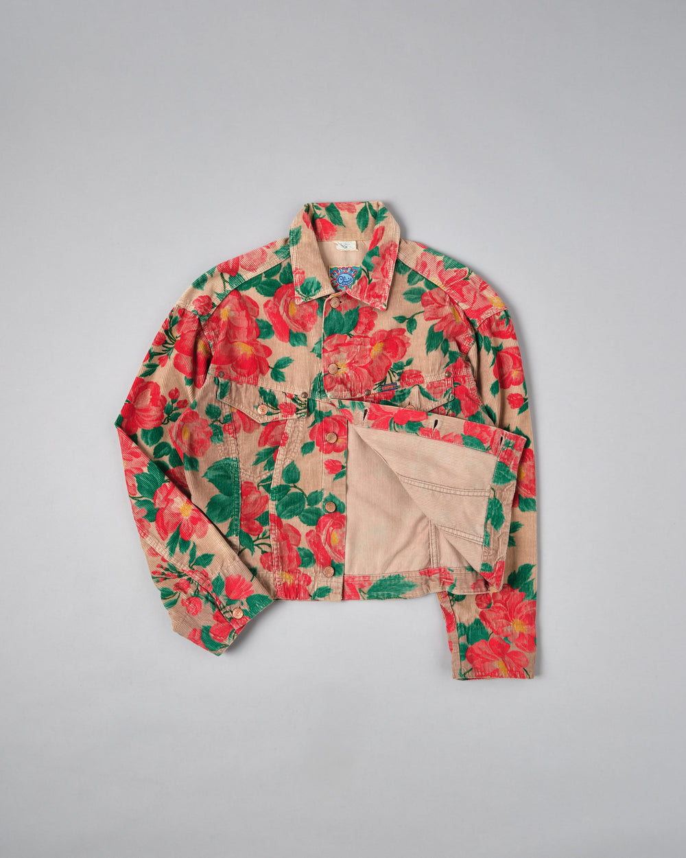 【~80's】French Vintage Floral All Over Pattern Corduroy Trucker Jacket Size.L "CHIPIE"
