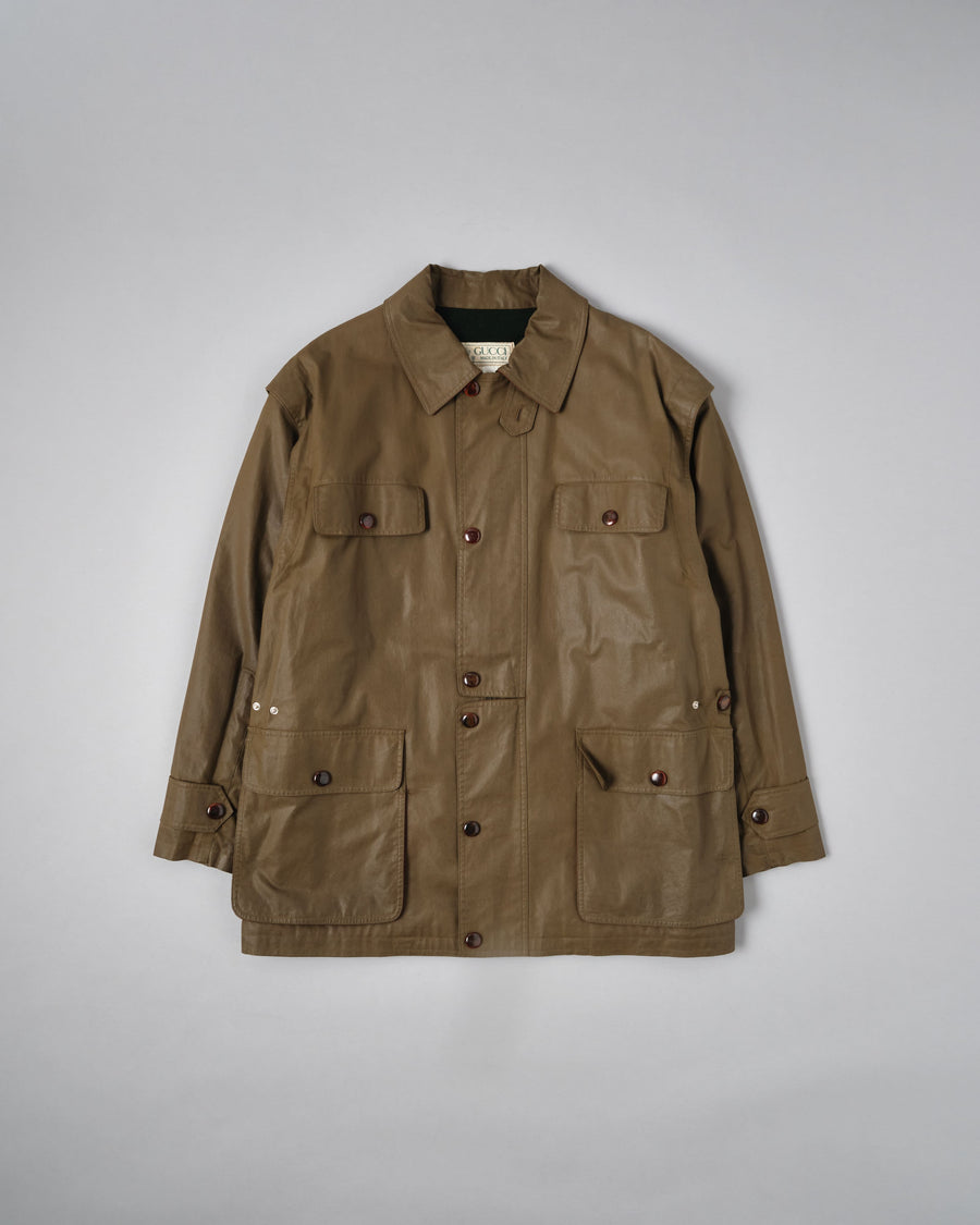 Full view of ［~80’s］Old GUCCI Detachable Sleeve Cotton Polyester 4 Pockets Jacket With Chin Strap Size.50