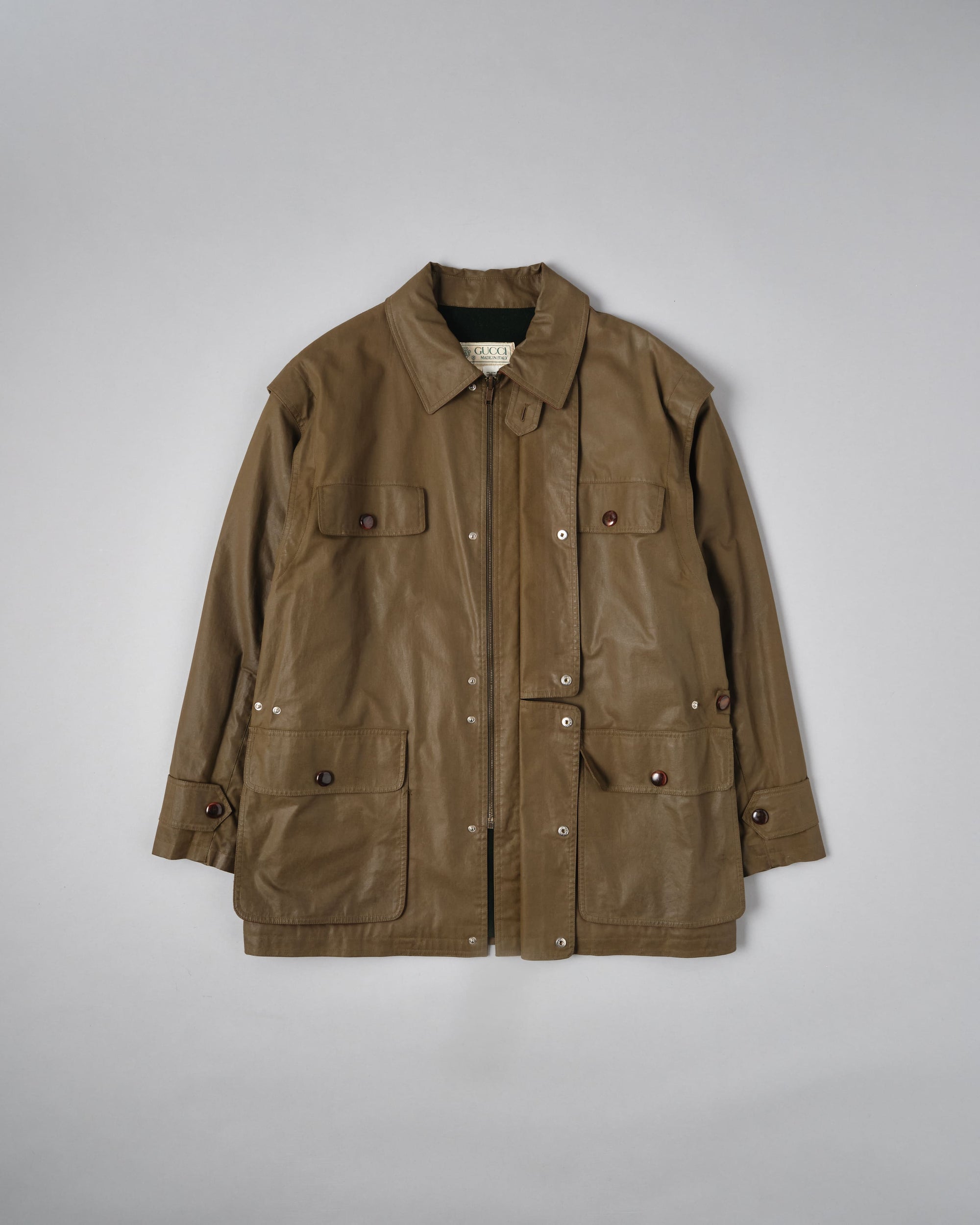 ［~80’s］Old GUCCI Detachable Sleeve Cotton Polyester 4 Pockets Jacket With Chin Strap Size.50