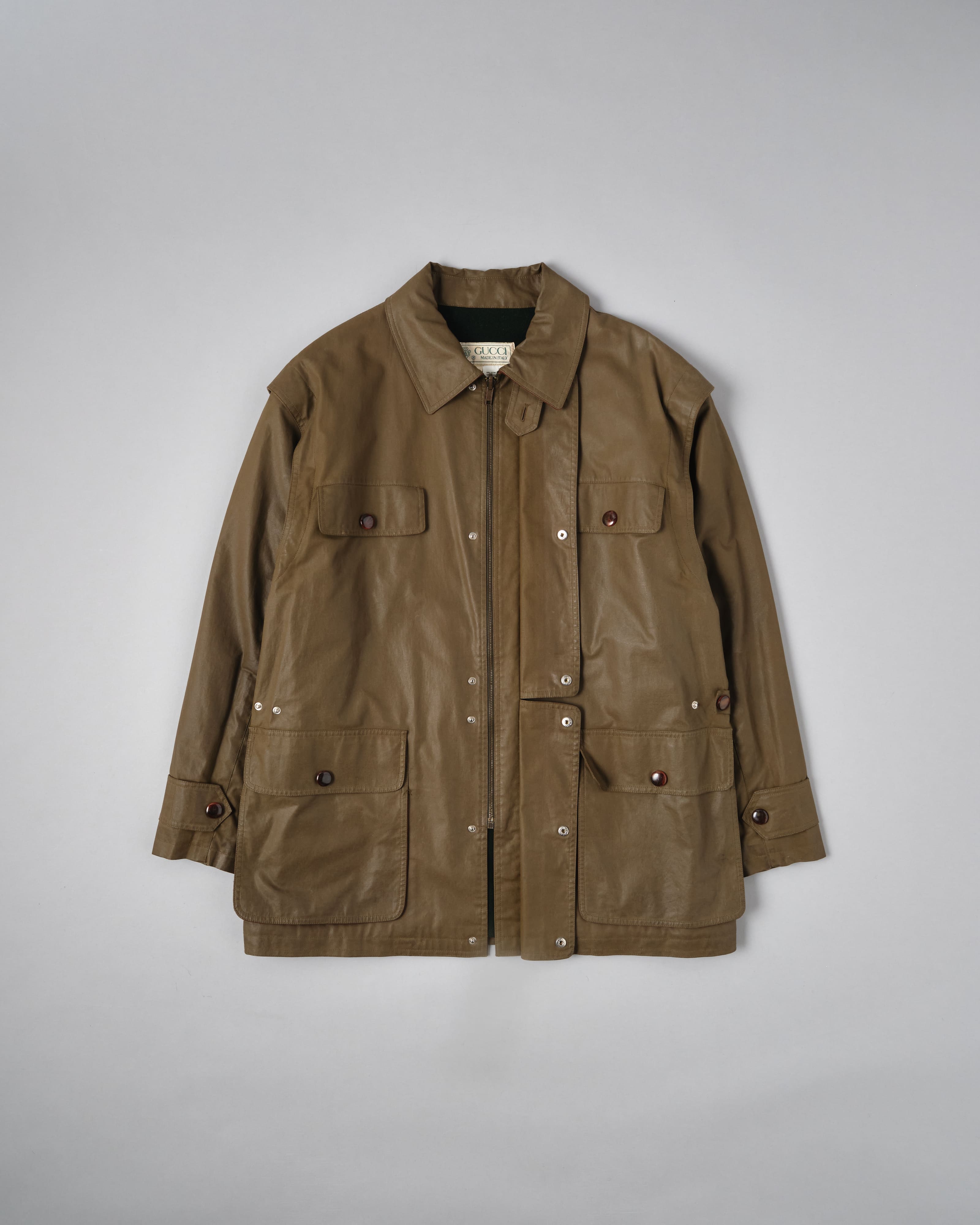 【~80’s】Old GUCCI Detachable Sleeve Cotton Polyester 4 Pockets Jacket With Chin Strap Size.50