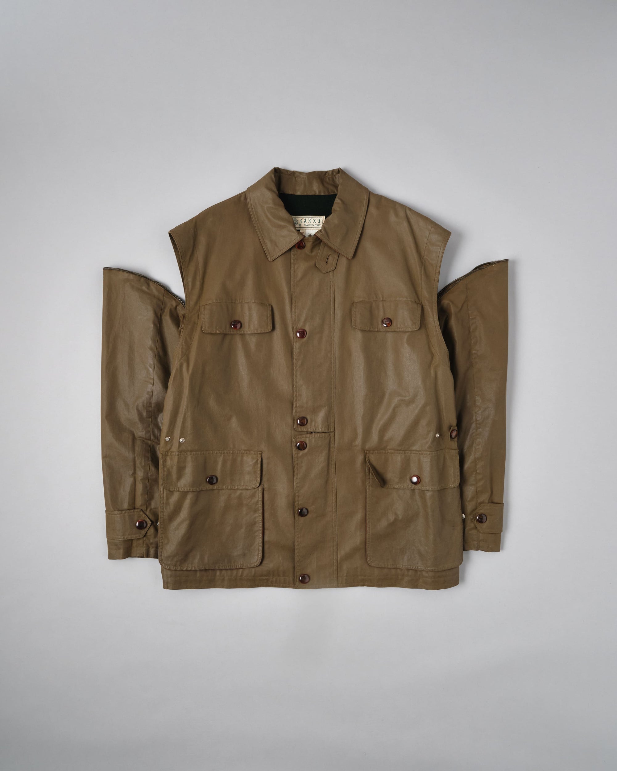 ［~80’s］Old GUCCI Detachable Sleeve Cotton Polyester 4 Pockets Jacket With Chin Strap Size.50
