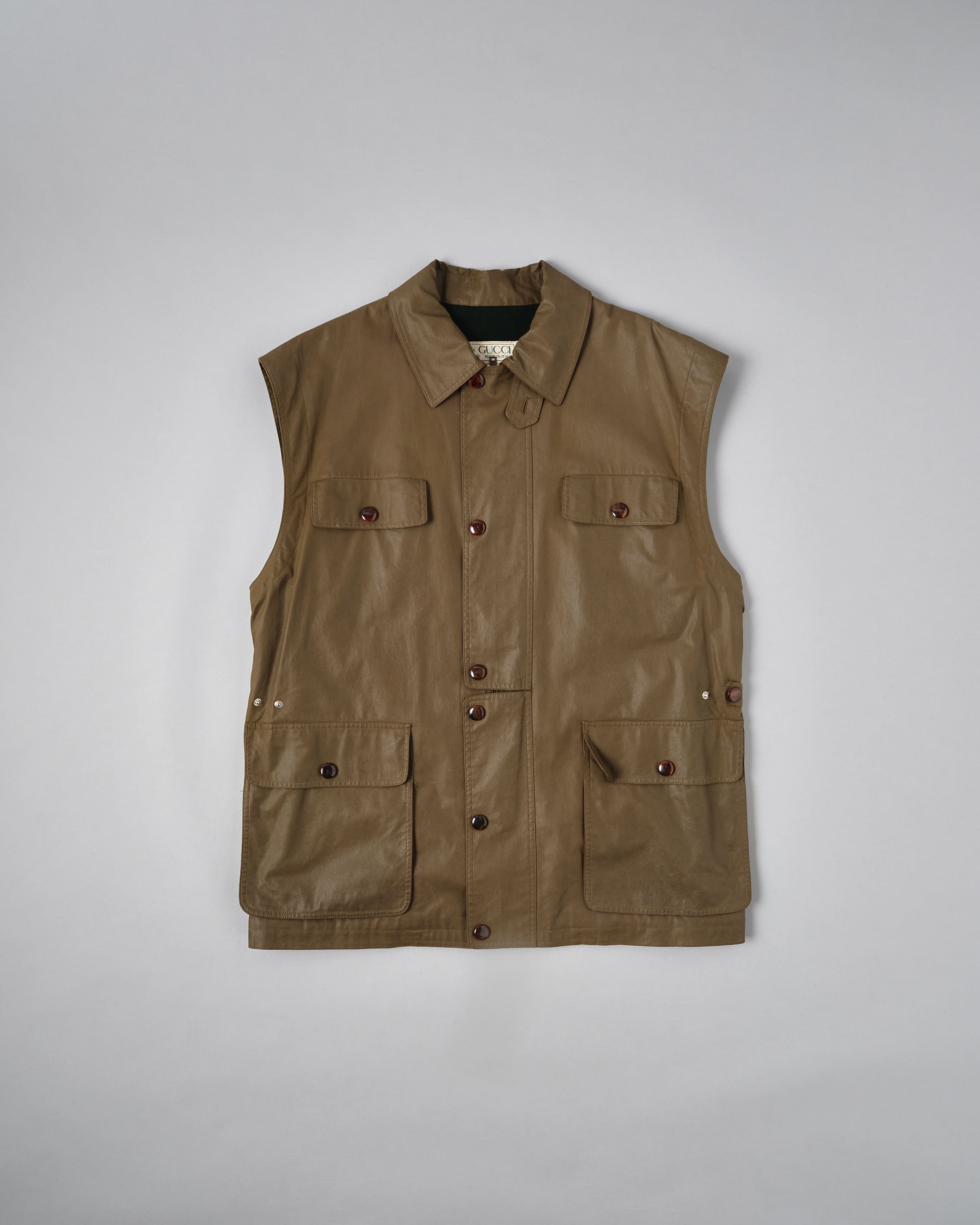 【~80’s】Old GUCCI Detachable Sleeve Cotton Polyester 4 Pockets Jacket With Chin Strap Size.50