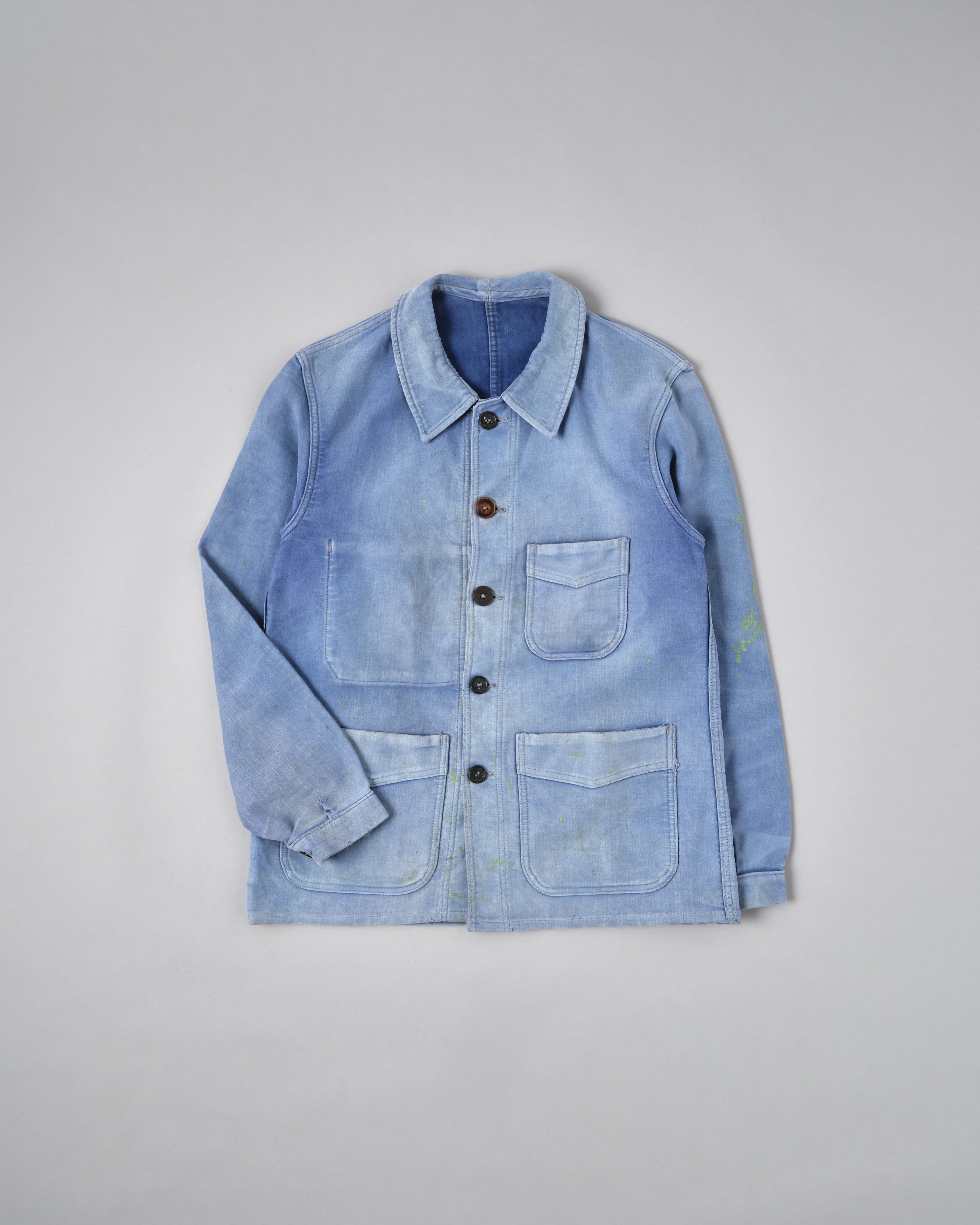 [~ 40's] Veste de travail de moleskin bleu vintage française "Adolphe Lafont"