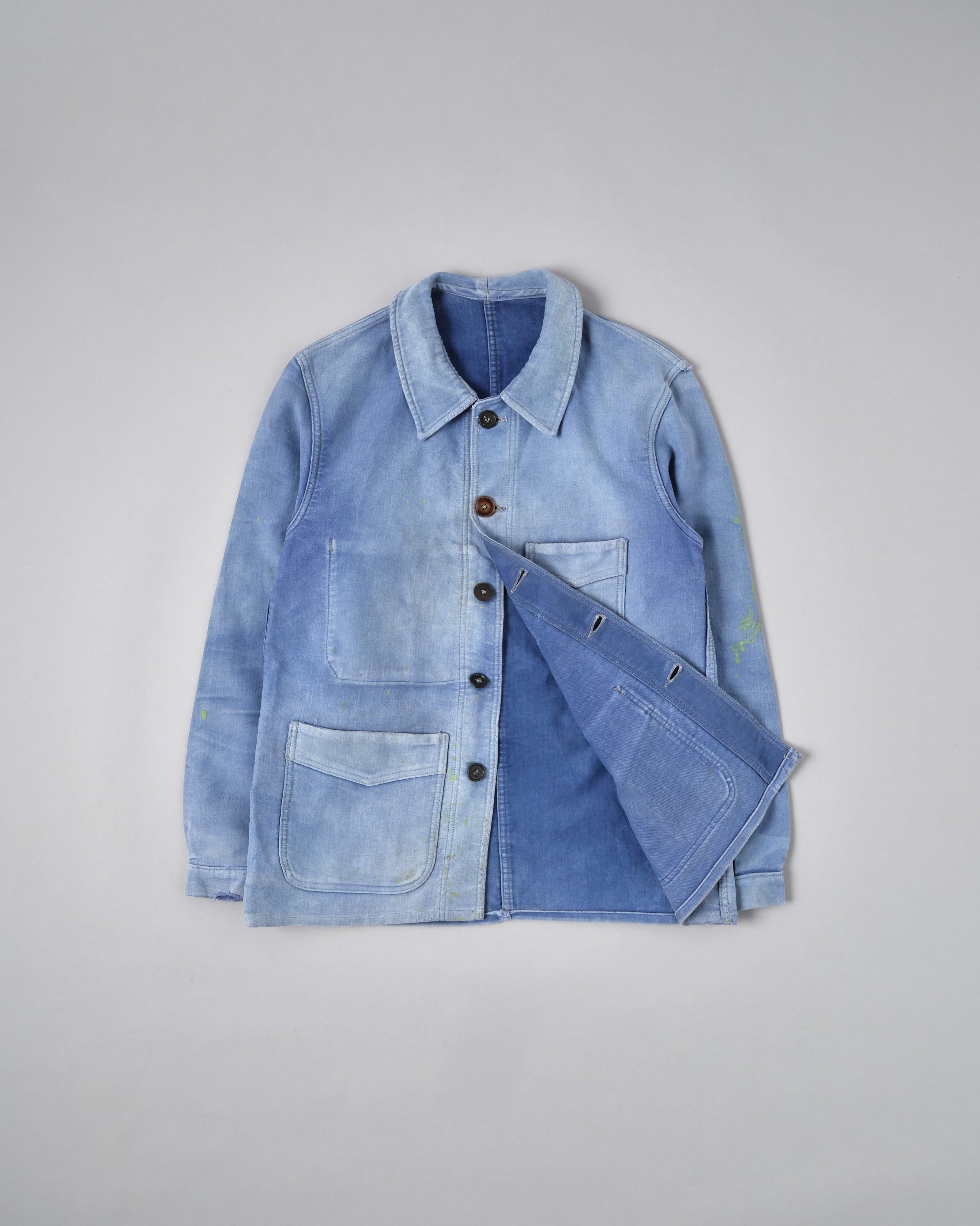 [~ 40's] Veste de travail de moleskin bleu vintage française "Adolphe Lafont"