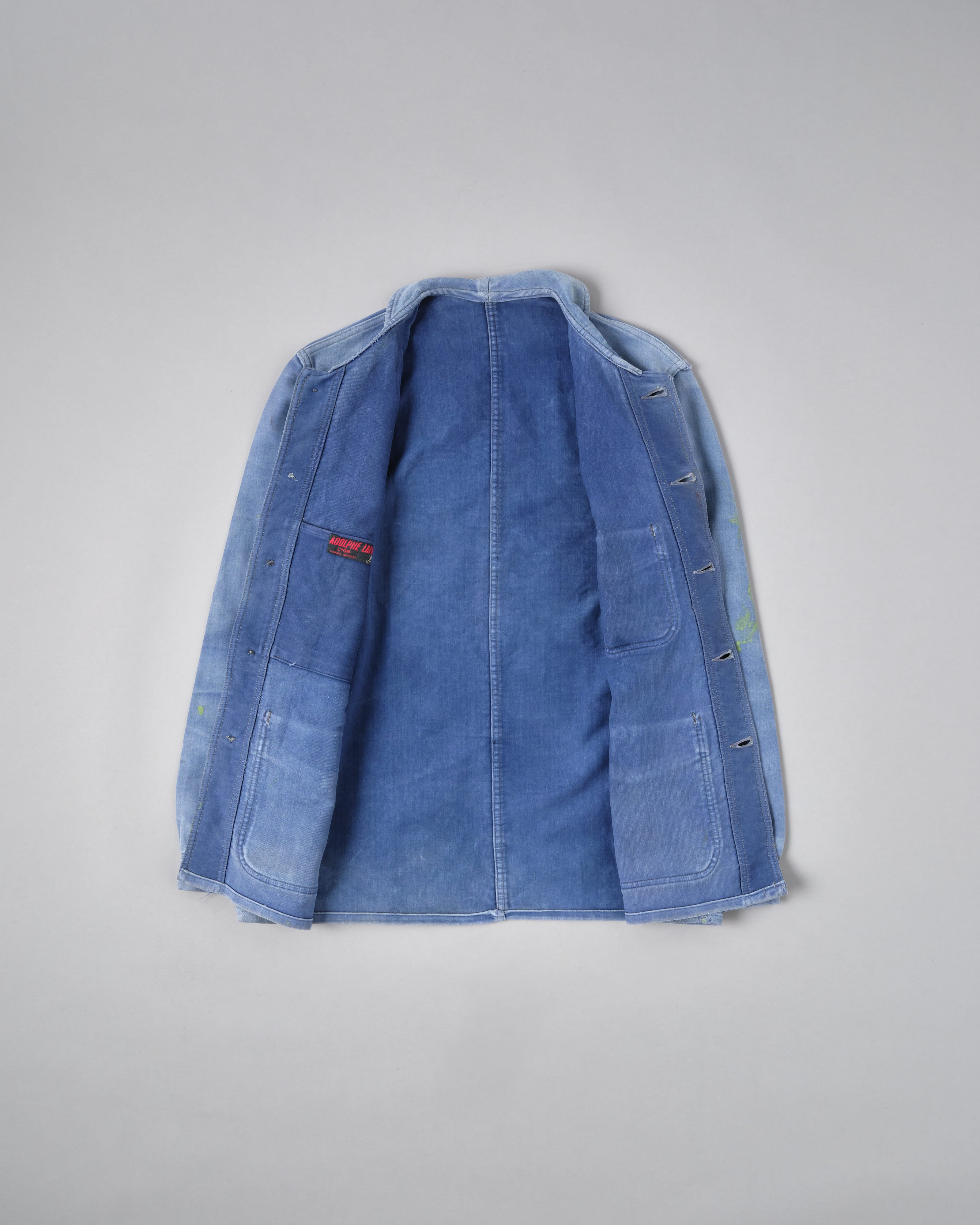 [~ 40's] Veste de travail de moleskin bleu vintage française "Adolphe Lafont"