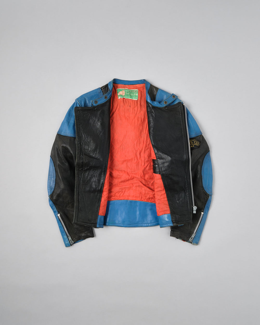 【~60's】French Vintage Switching Color Leather Riders Jacket Size.48 "Jacques Icek"