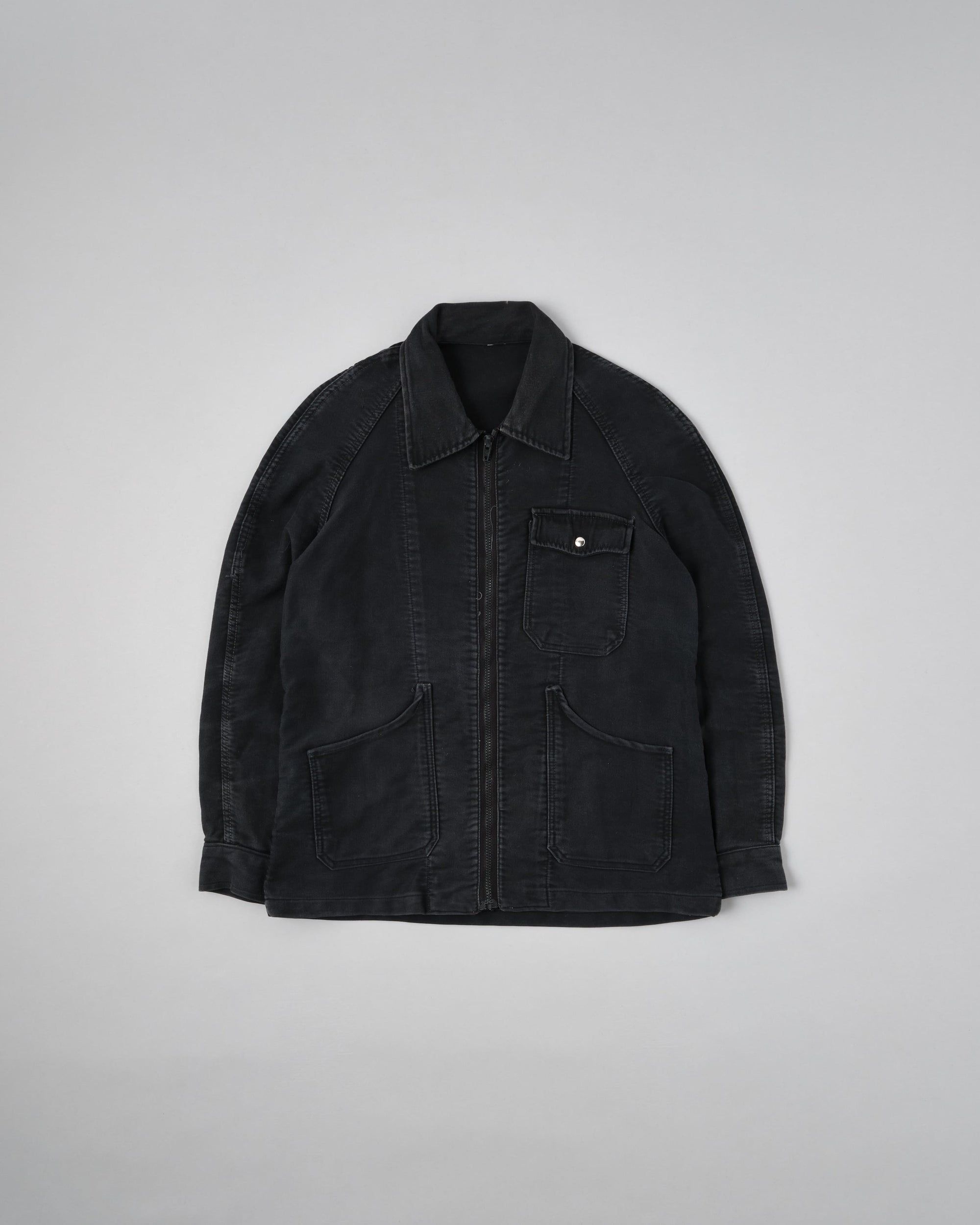 ［~70's］Europe Vintage Raglan Sleeve Black Moleskin Zip Up Jacket