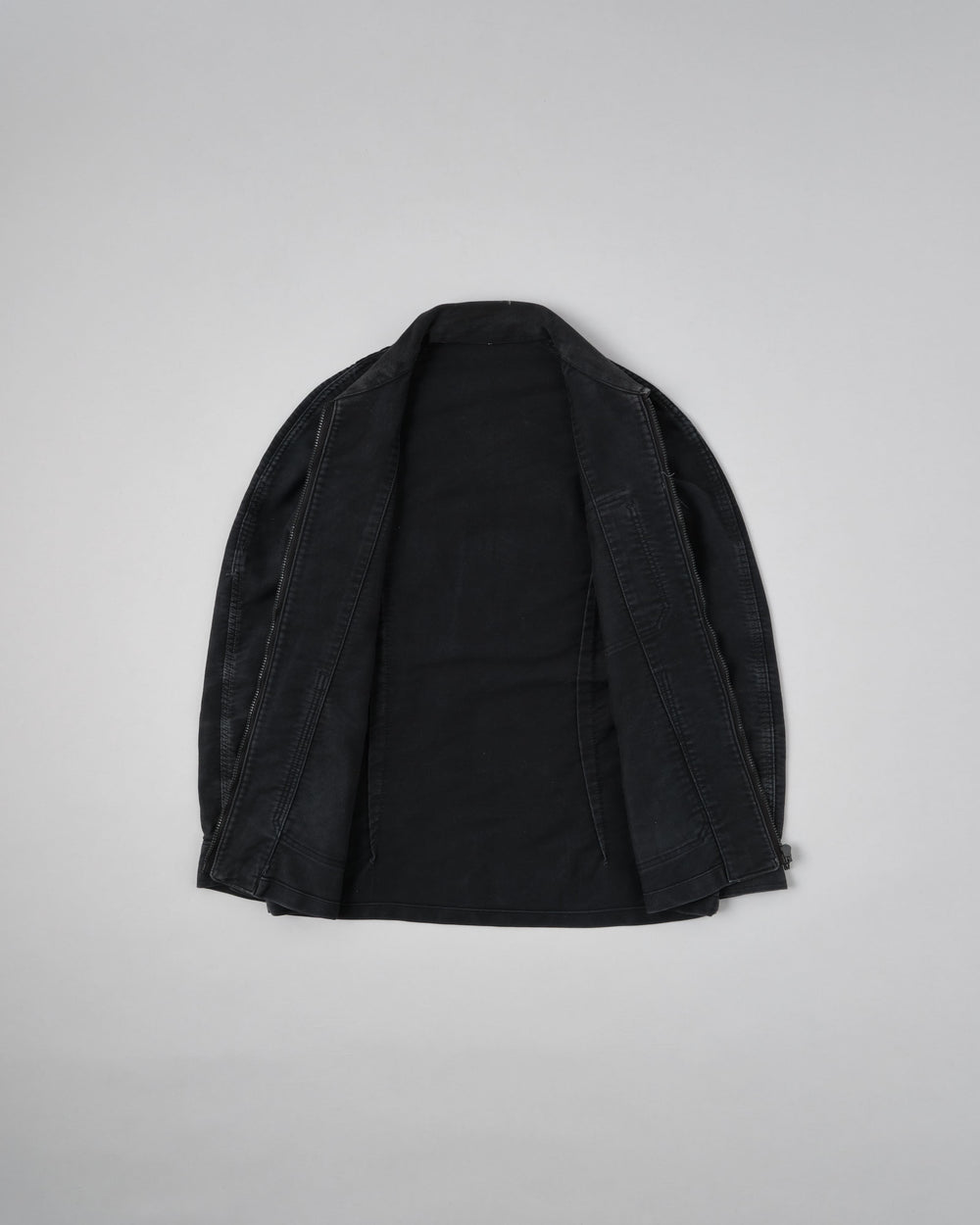 【~70's】Europe Vintage Raglan Sleeve Black Moleskin Zip Up Jacket