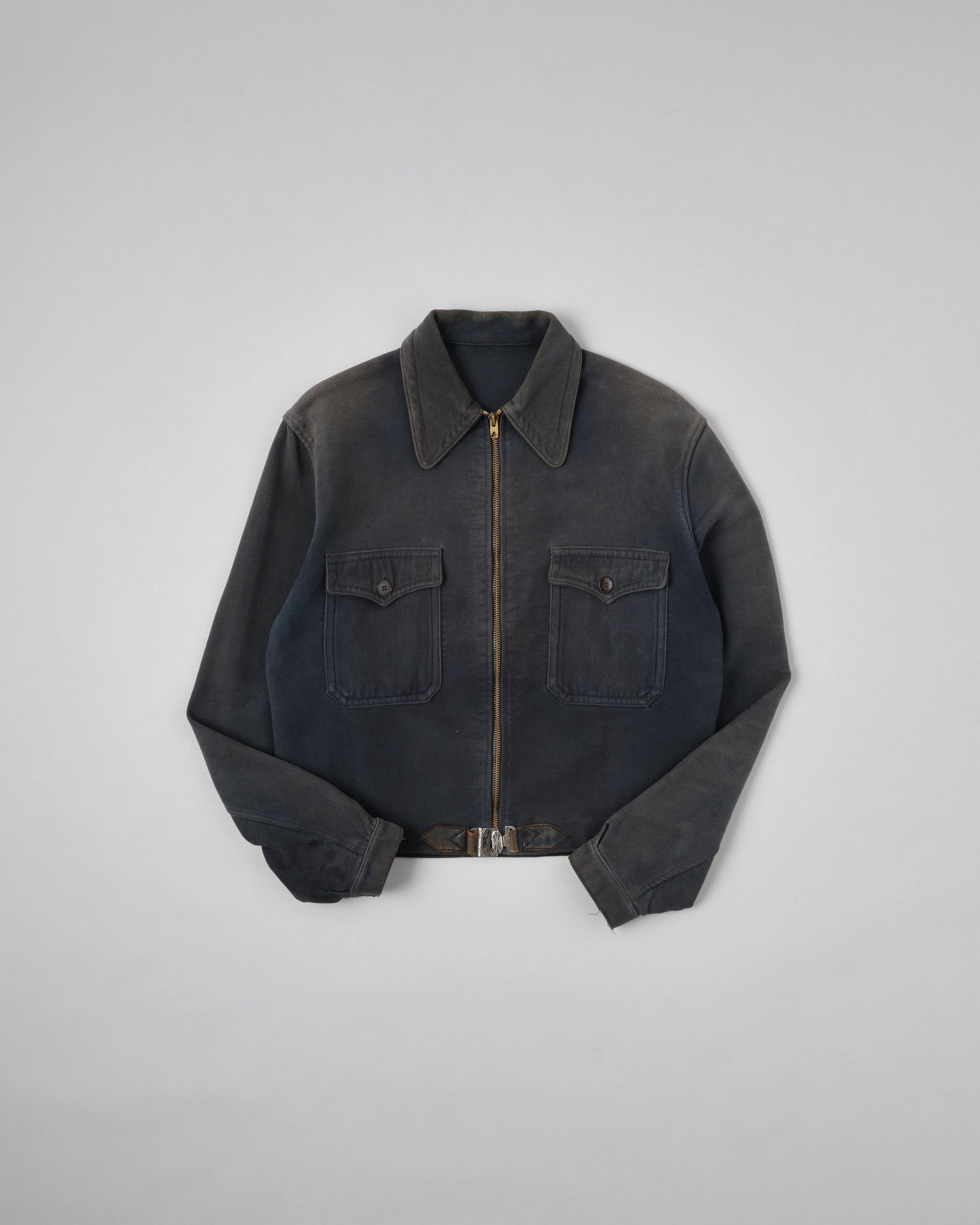 【~40's】French Vintage Dark Navy Peachskin Cyclist Jacket
