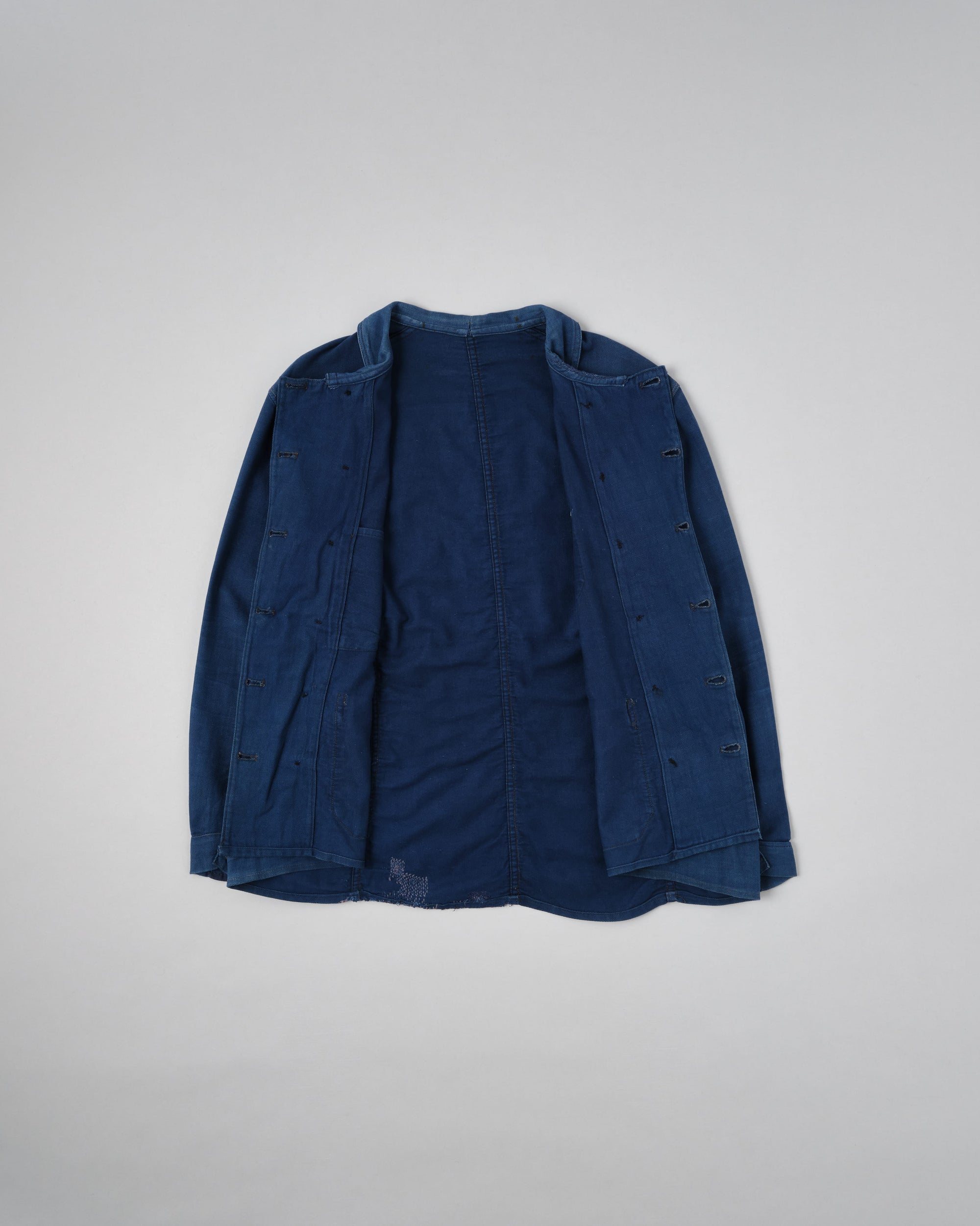 ［~30's］French Vintage Deep Blue Cotton Thin Twill Double Breasted Work Jacket "12 Buttons" "Homemade"