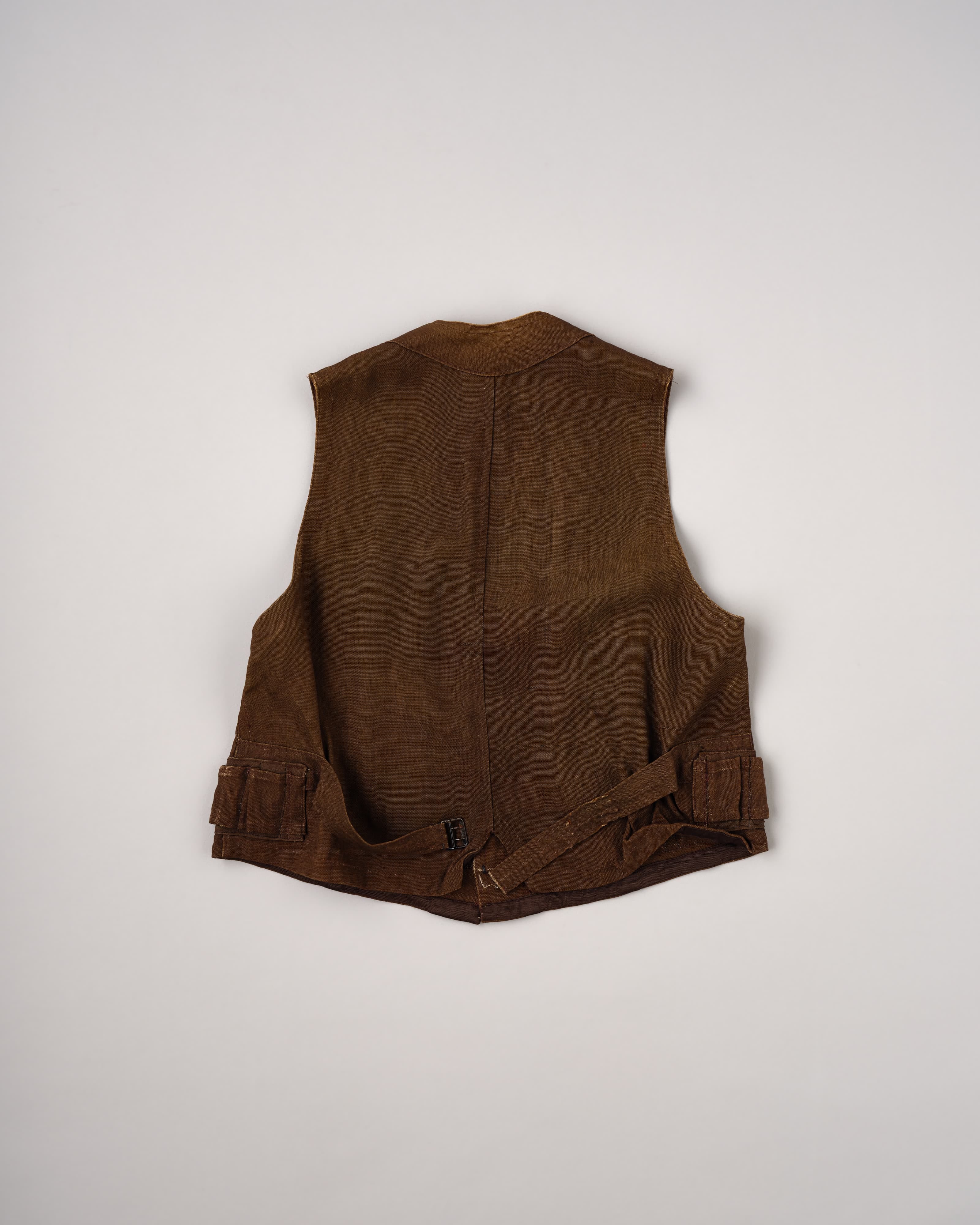 20's] French Vintage Brown Linen Hunting Gilet 