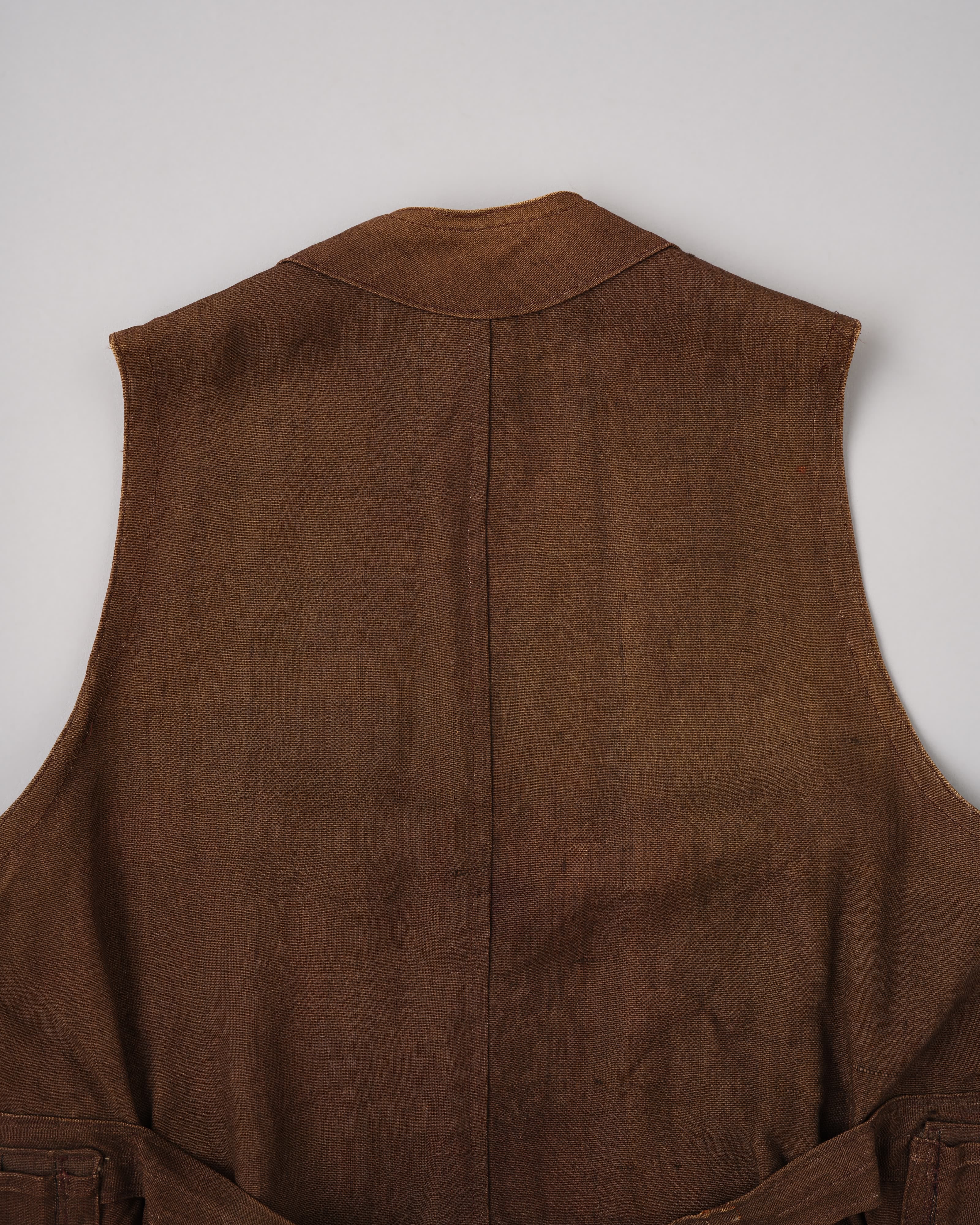 20's] French Vintage Brown Linen Hunting Gilet 