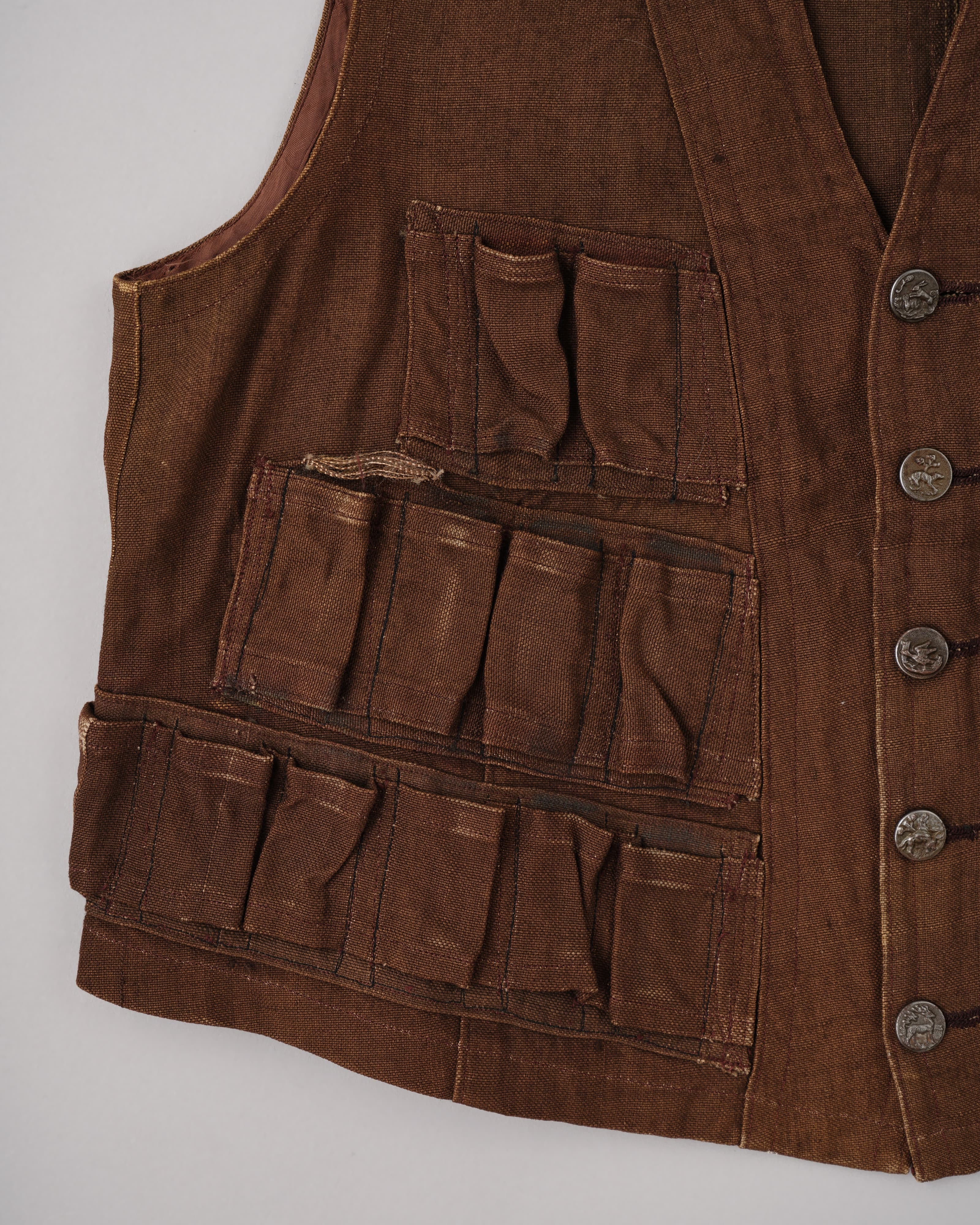 20's] French Vintage Brown Linen Hunting Gilet 