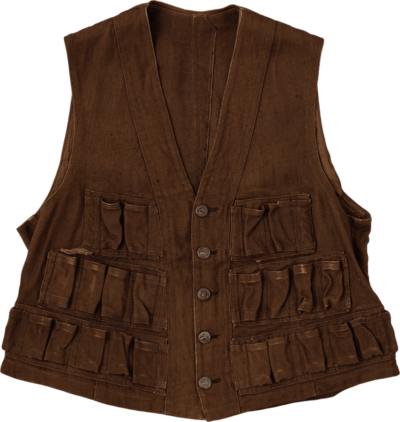 【~20's】French Vintage Brown Linen Hunting Gilet "Unusual Type"