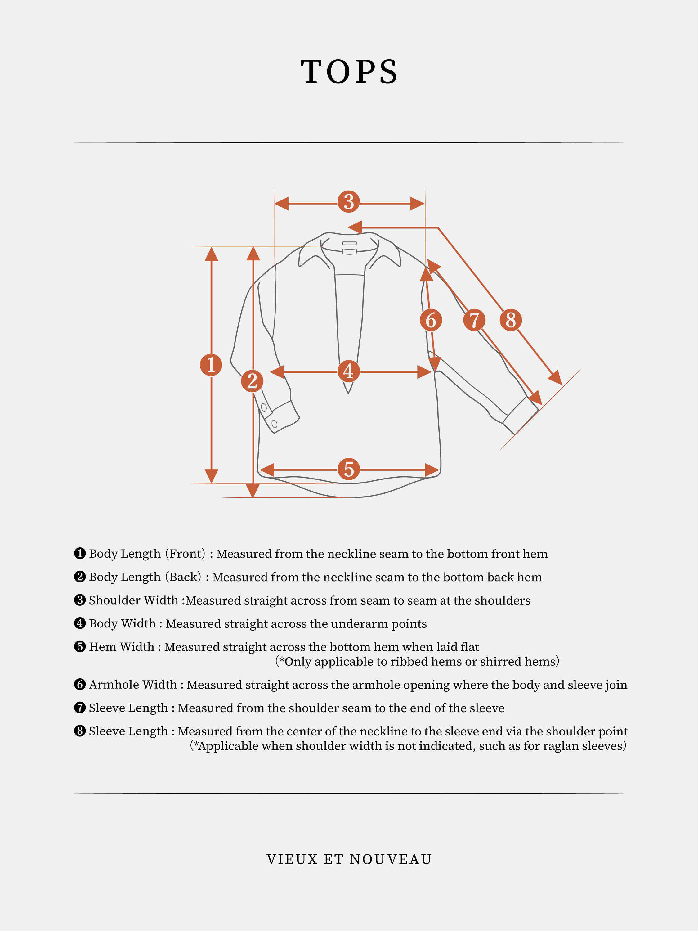 TOPS size guide diagram